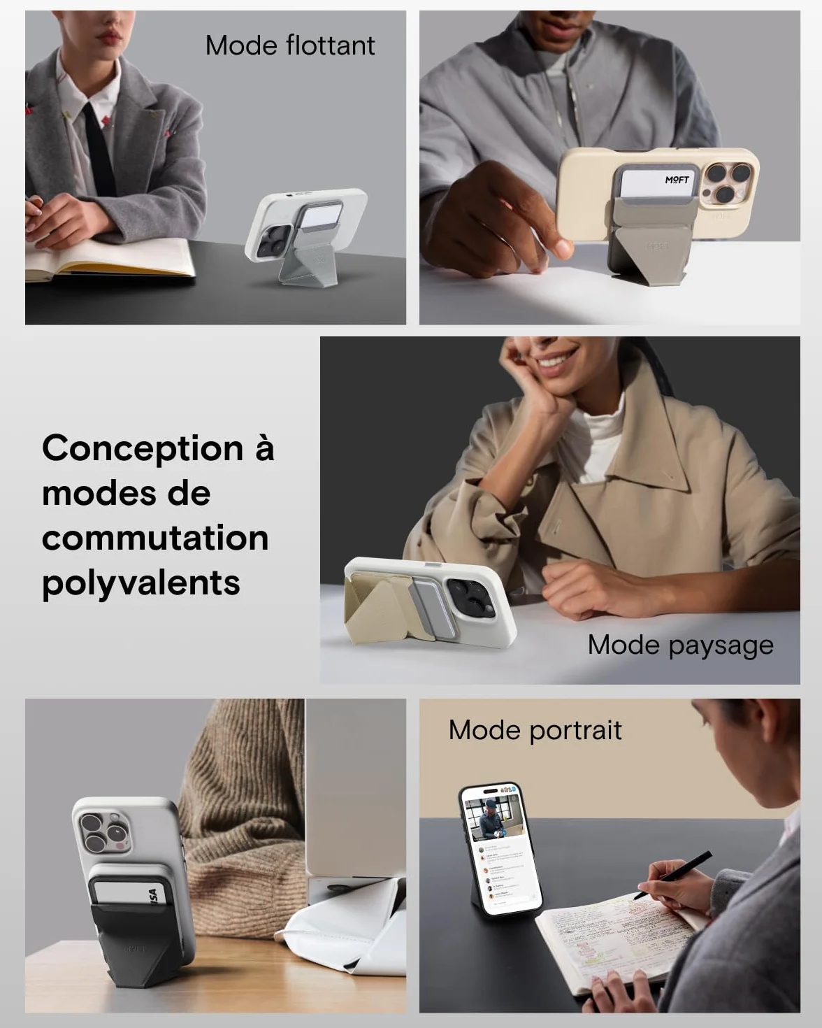 MOFT Porte-Carte Magsafe Cuir Végan iPhone 17/16/15/14/13/12 Support Téléphone 3 Modes Noir