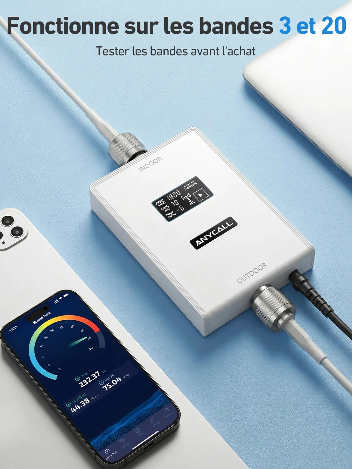 Amplificateur Reseau Mobile pour Bande 3 et 20, Amplificateur de Signal Cellulaire pour Maison Bureau, 5G 4G LTE GSM Répéteur à Gain élevé, Compatible avec Orange SFR Bouygues Telecom Free