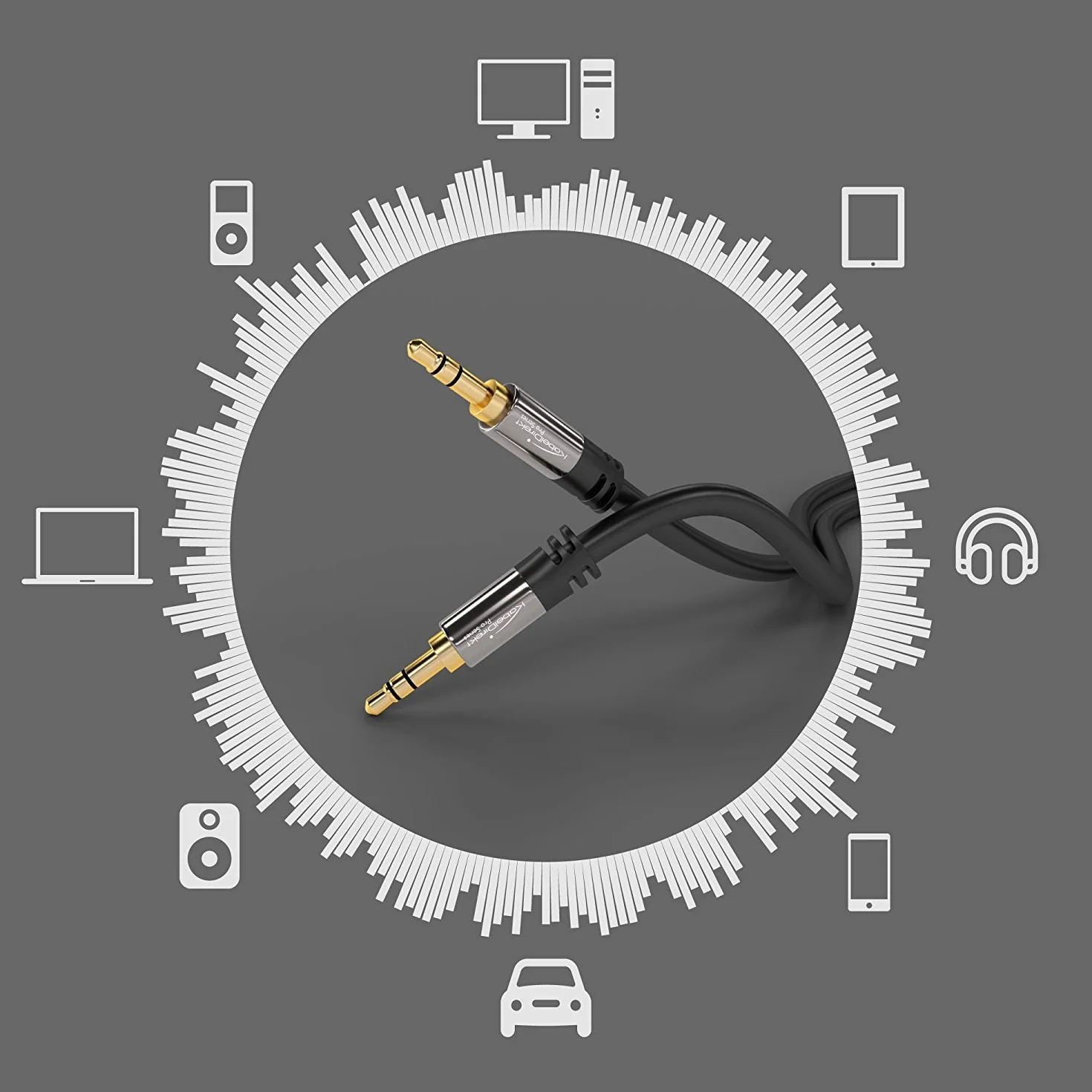 KabelDirekt – Câble Jack, Prise Jack 3,5mm – 5m – Connecteurs métalliques – Disponible en 0,3-10m (Câble audio, 3.5mm pour smartphone, PC/ordinateur portable, voiture, HiFi, noir)