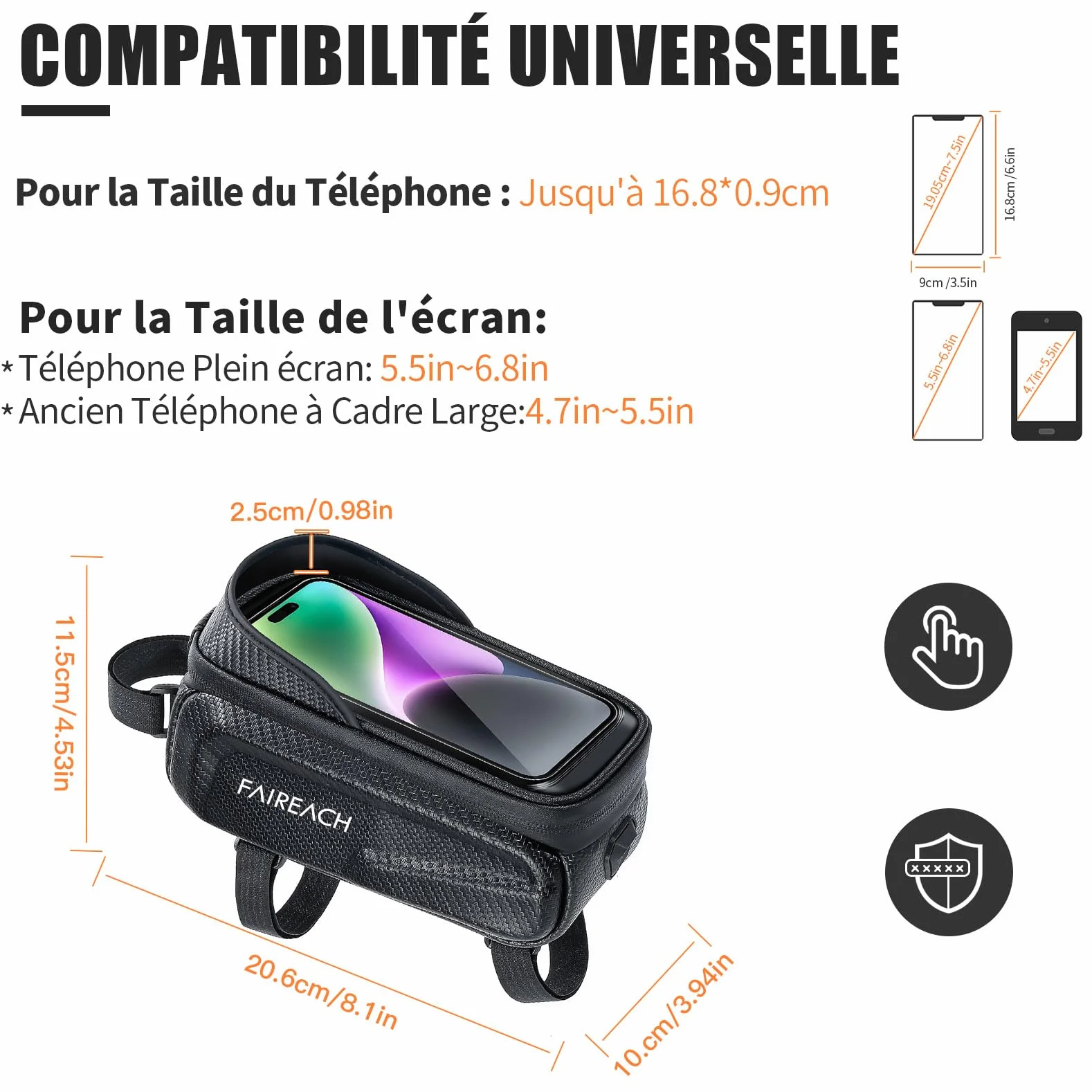 Sacoche Velo Étanche Support Telephone Velo Cadre Guidon VTT TPU 3D Pare-Soleil Anti-reflet Coque Dure EVA Smartphones 6.8''