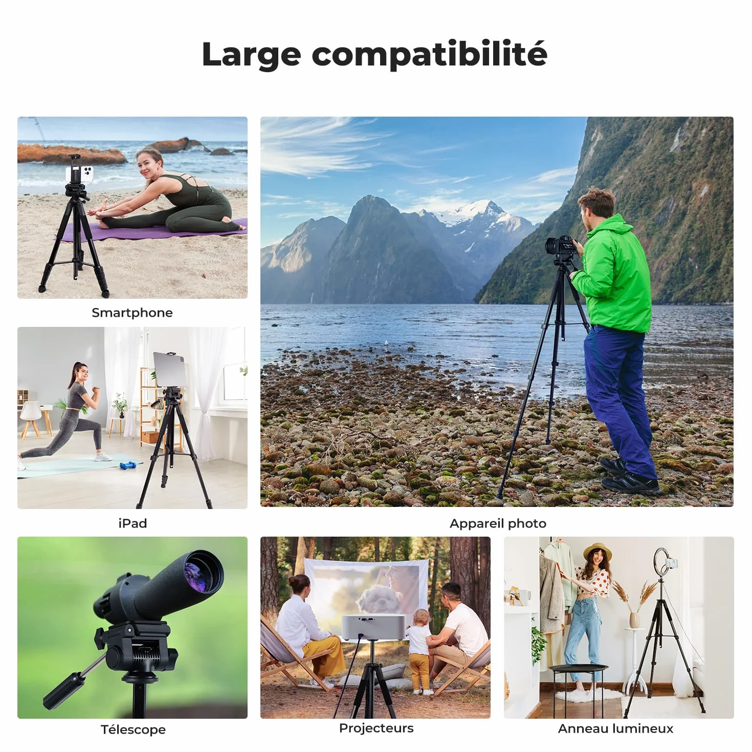 Trépied Appareil Photo pour Smartphone 190cm, K&F CONCEPT S255A3+BV01 Trépied Caméra avec Clip de Téléphone, pour DSLR Nikon Canon Sony, iPhone, Samsung, Tête Pan Amovible, Télécommande Bluetooth