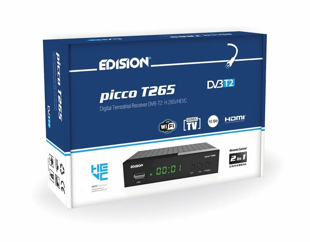 EDISION PICCO T265 DVB-T2 Récepteur H265 HEVC WiFi IR Télécommande