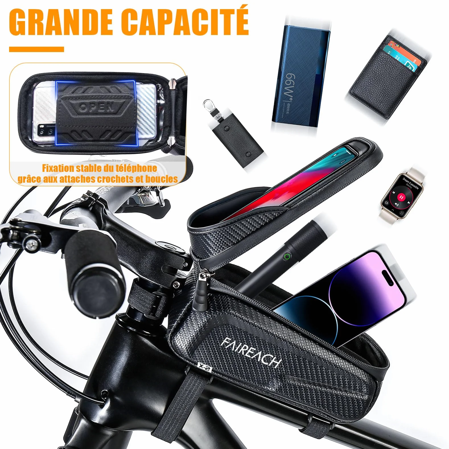 Sacoche Velo Étanche Support Telephone Velo Cadre Guidon VTT TPU 3D Pare-Soleil Anti-reflet Coque Dure EVA Smartphones 6.8''