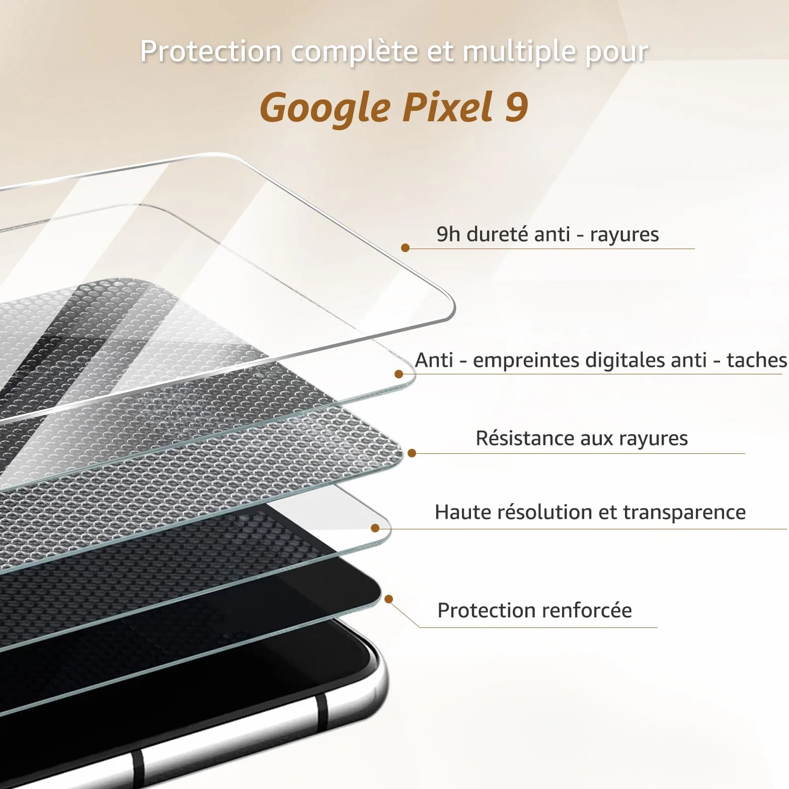 Cable Leader Verre Trempé pour Google Pixel 9 5G, pas de bulles protection écran, Dureté 9H, Couverture 2.5D, Anti-huile, Sensible au Toucher, 0.33mm Transparent HD Pixel 9 vitre protection-2 pièces