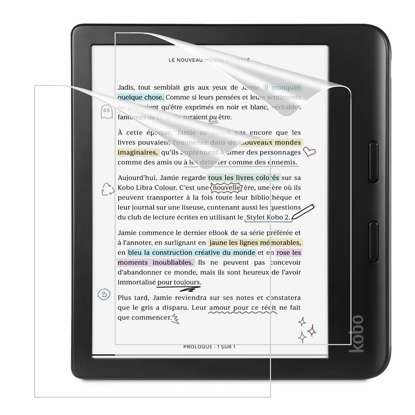 MoKo Lot de 2 Films de Protection Ecran pour Kobo Libra Colour 7 Pouces 2024/2025, Anti-Reflet Protecteurs PET Mat Couverture Complète Pet, Antireflet pour Kobo Libra 2 7" 2021, Compatible Coque