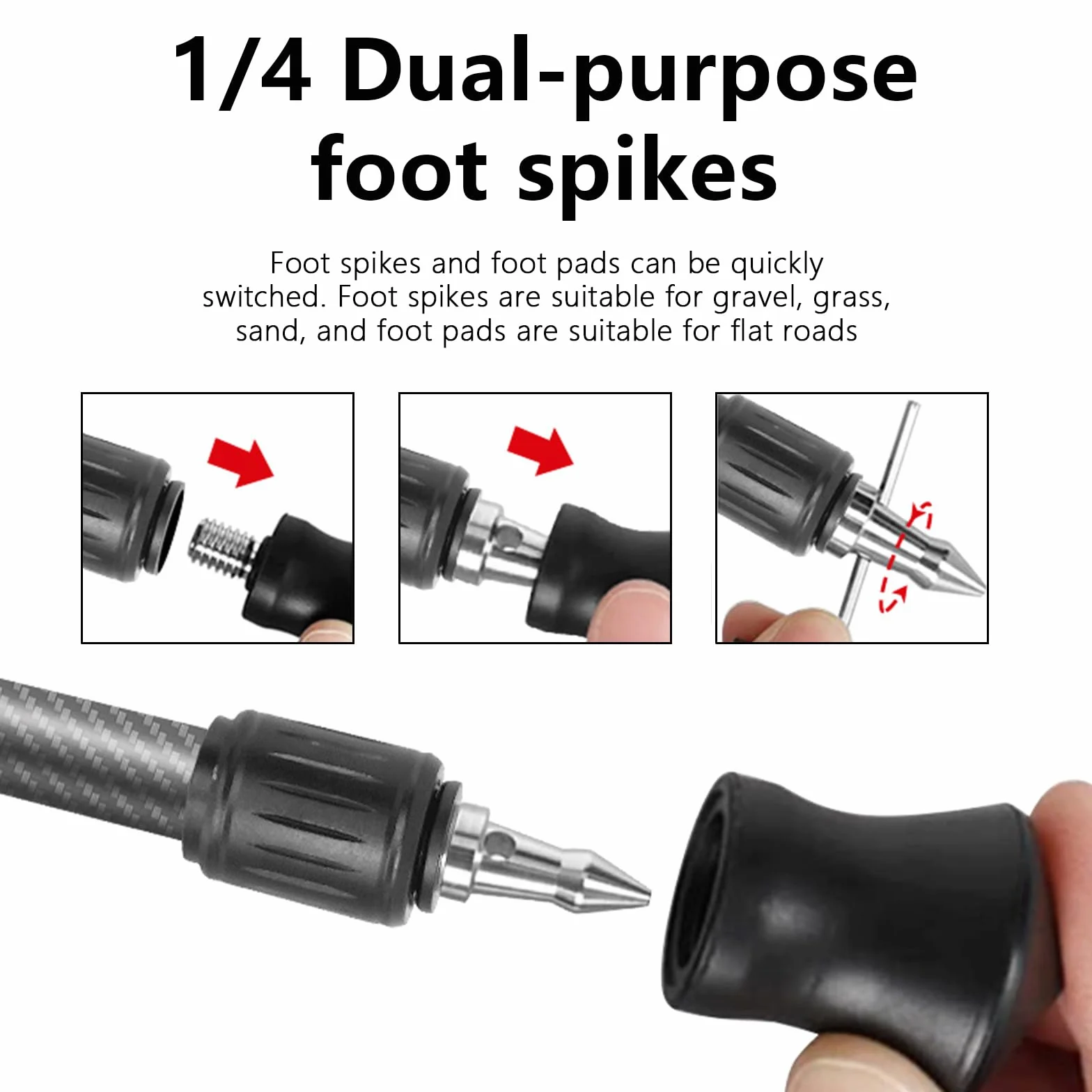 3 Pièces en Acier Inoxydable Antidérapant en Caoutchouc Pied Coussinet Pieds Pointes pour Trépied Monopode 1/4 Pouces Vis Photographie Trépied Accessoires Réglables Niveleurs De Table