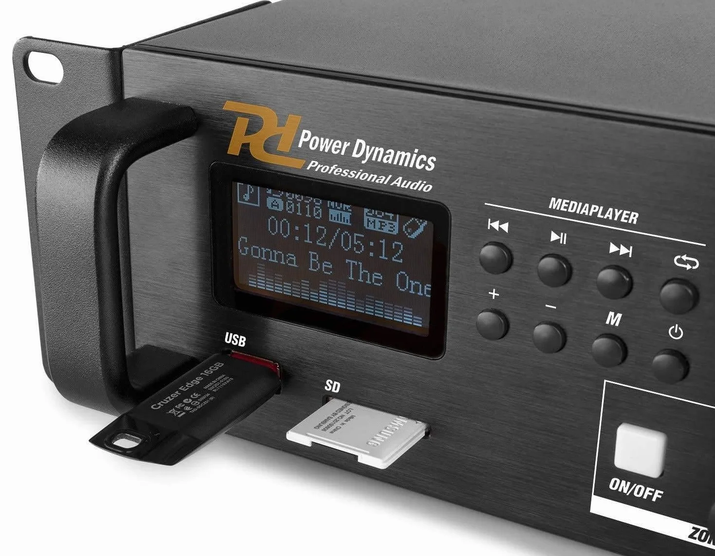Power Dynamics PDV360MP3 Amplificateur Mixeur 100V 4 Zones - 360W, USB, SD, MP3, Bluetooth, Tuner FM, Canal Micro, Contact 24V pour Alarme Incendie, Idéal pour Tout Lieu à Sécuriser