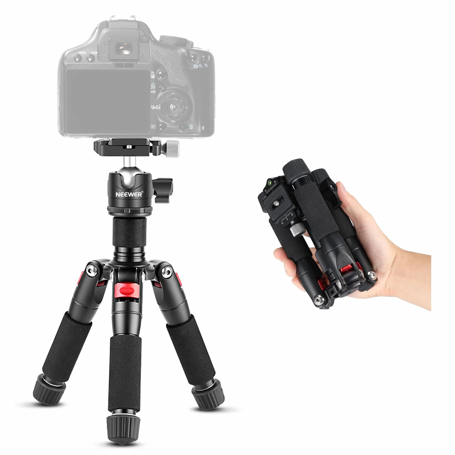 NEEWER Mini Trépied pour Appareil Photo avec Rotule à 360° en Alliage d'Aluminium 20"/50cm 1/4" Plaque Rapide de Type Arca,Trépied de Voyage de Bureau Portable pour Caméscope DSLR, Charge Max:11lb/5kg