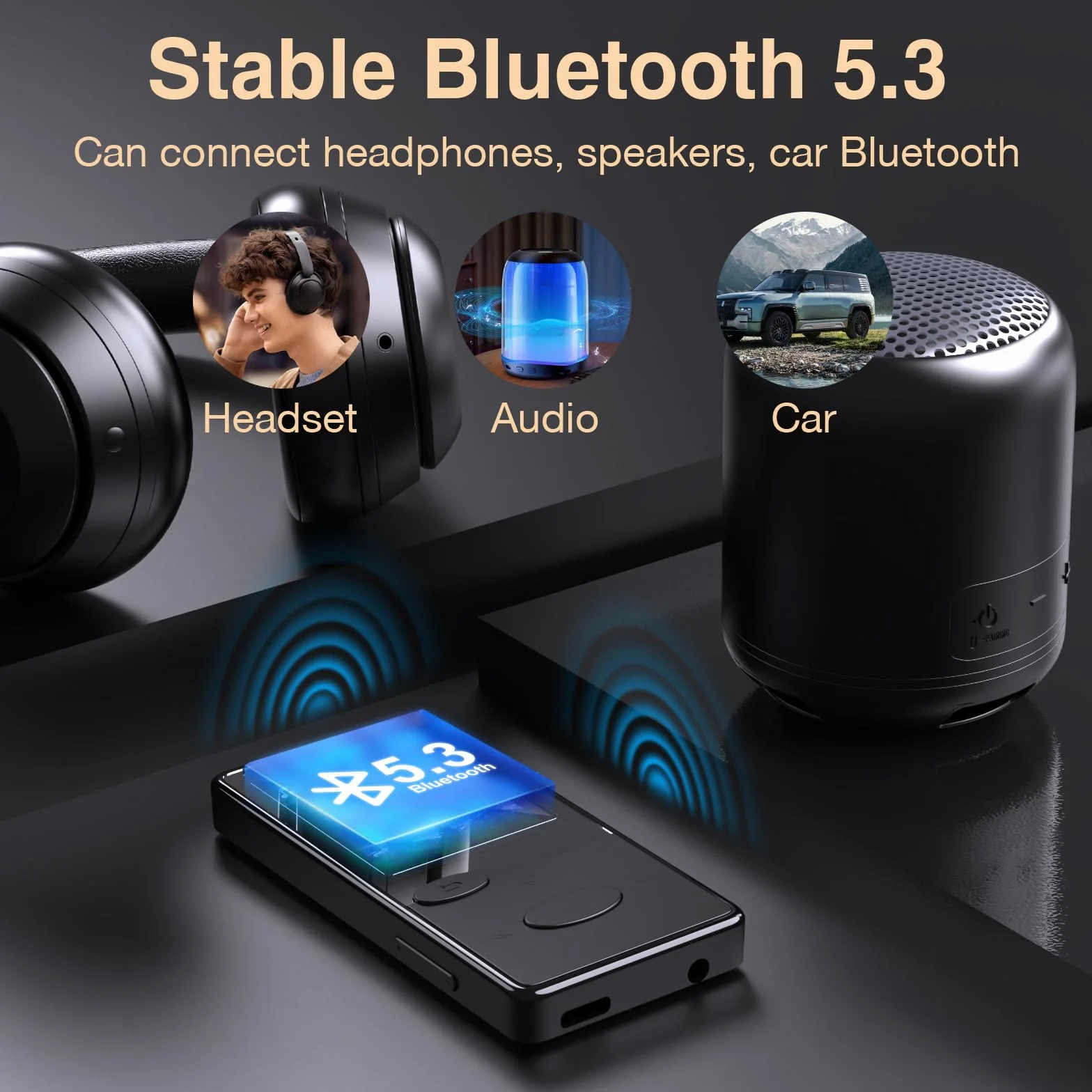 Lecteur MP3 Bluetooth Son HiFi avec Radio FM, Baladeur Bluetooth, Écouteurs Inclus