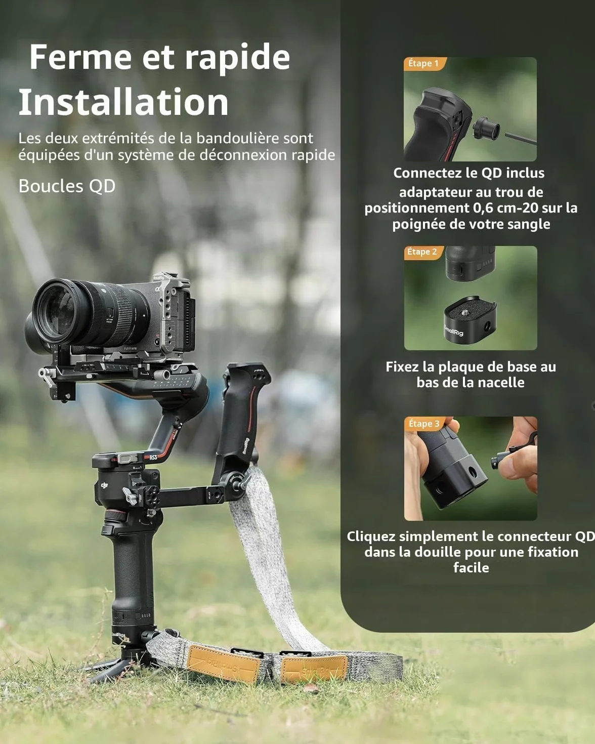 SMALLRIG RS3 RS2 Bandoulière Réduisant Le Poids Compatible avec SMALLRIG Poignée pour DJI, Ceinture à Cardan avec Boucles à Dégagement Rapide QD pour DJI RS4 Mini / RS4 Pro/RS 3/RS 2-4118C