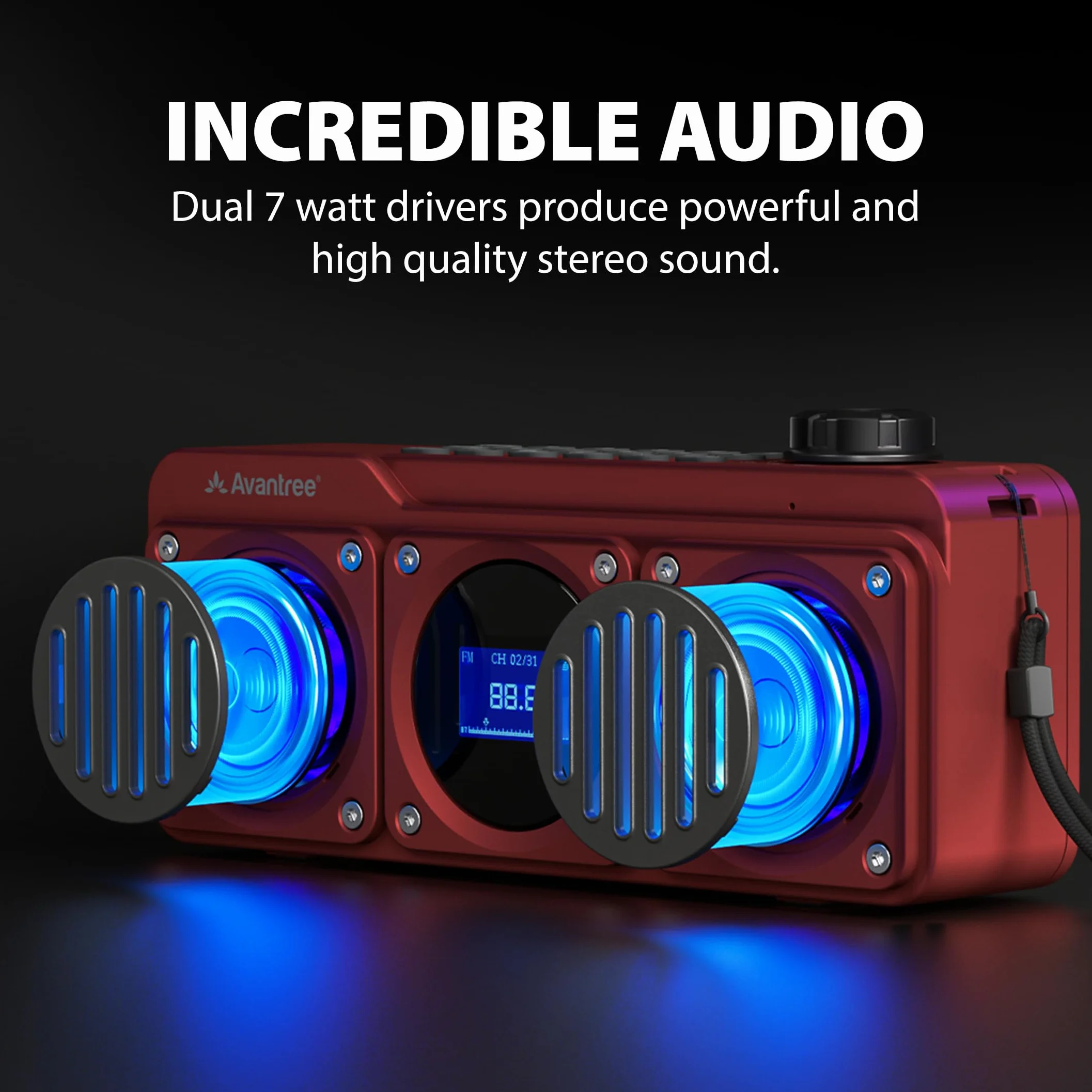Avantree Boombyte Radio FM Portable Bluetooth Enceinte 14W Son Stéréo Rechargeable Lecteur MP3 Rouge