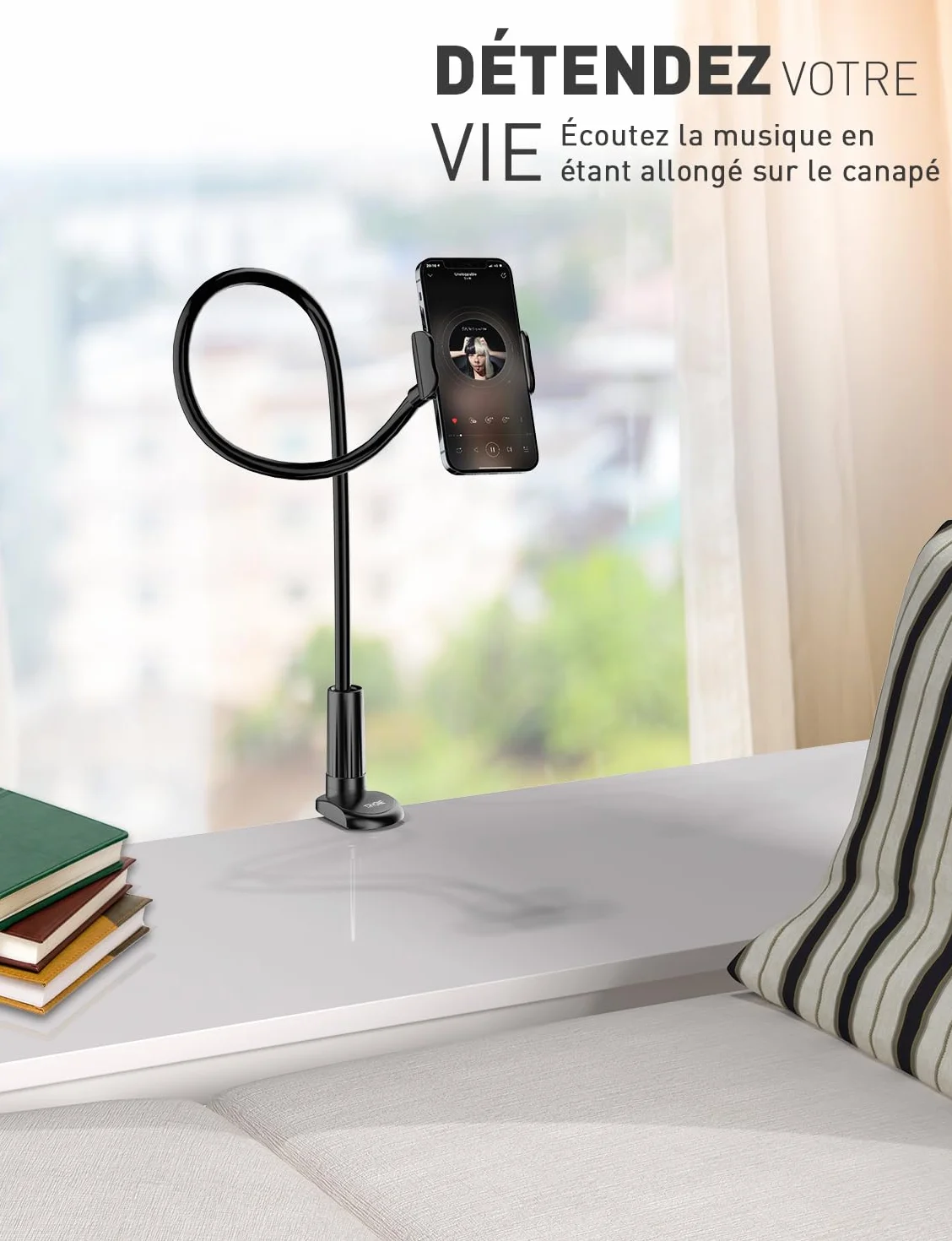 TRYONE Support de téléphone pour lit Flexible Long Bras réglable de en col de Cygne pour iPhone, Smartphone, Longueur Totale 90cm/35 Pouces