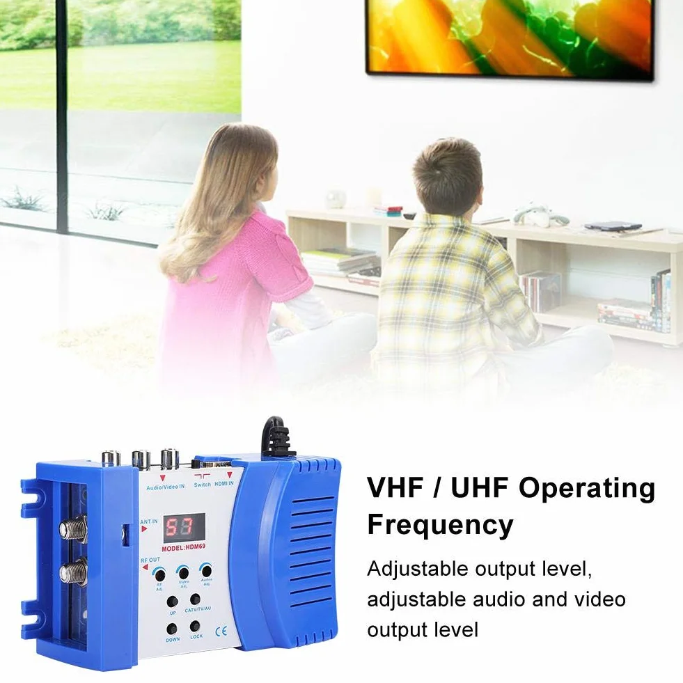 Modulateur HDMI, Modulateur Haute Definition HDMI/AV to RF, Portable Signal Digital Convertisseur, VHF/UHF Amplificateur Visuel, Modulateur Standard PAL/NTSC pour TV, PC, DVD