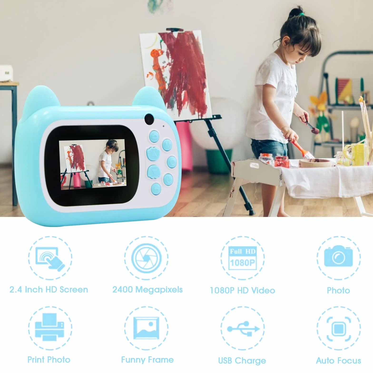 Appareil photo instantané , écran LCD de 6,1 cm, numérique pour enfants avec zoom 6x, double objectif 24 m et enregistreur vidéo 1080p, cadeau pour garçons et filles (vert)