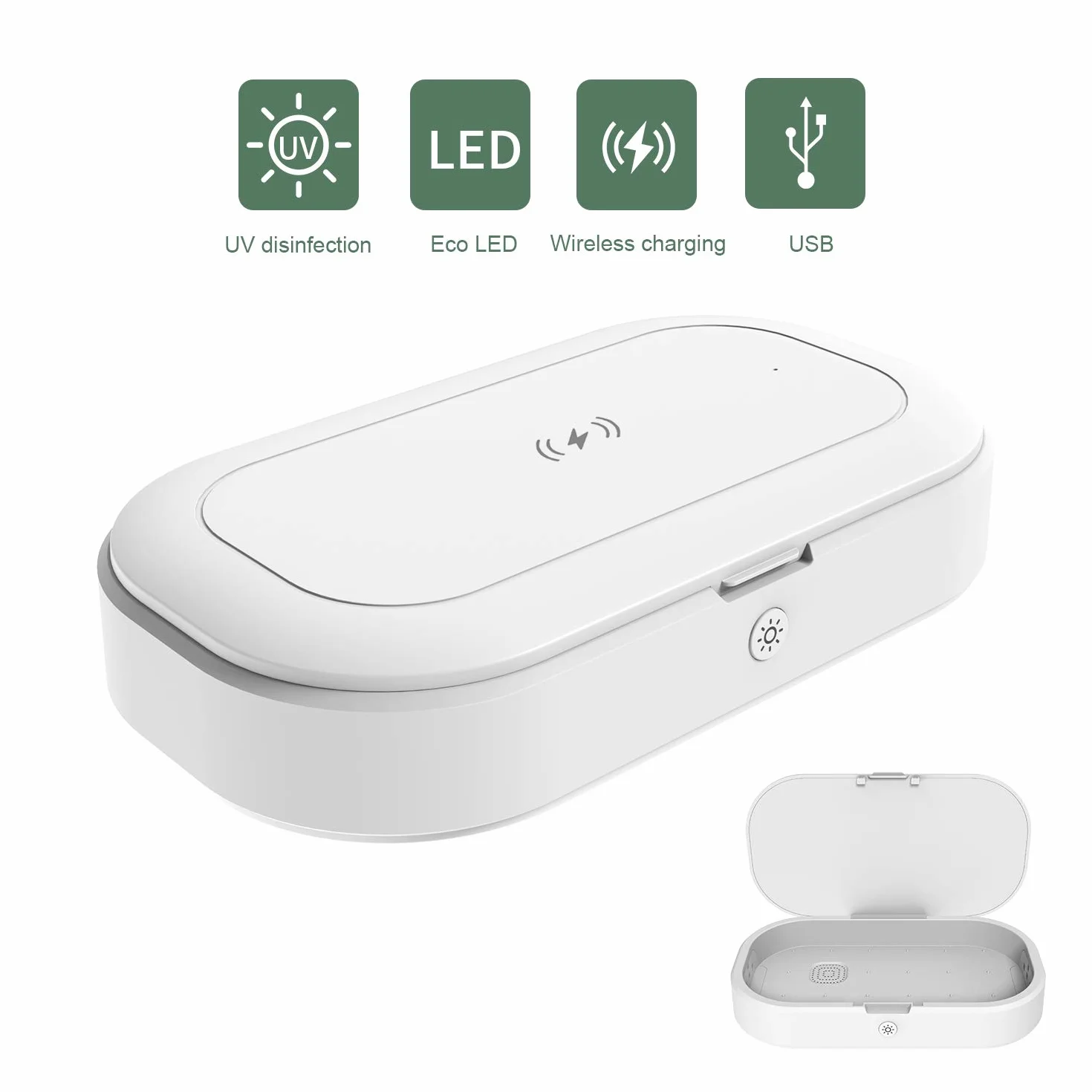 Boîte de désinfection à lumière UV, machine de désinfection portable pour téléphone de voyage, multifonction, sans fil, rechargeable avec fonction d'aromathérapie pour bijoux, masques, lunettes, clés