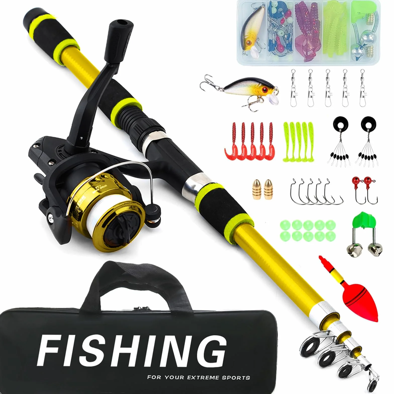 Kit de pêche enfants 1,8 m canne télescopique fibre de carbone moulinet leurres