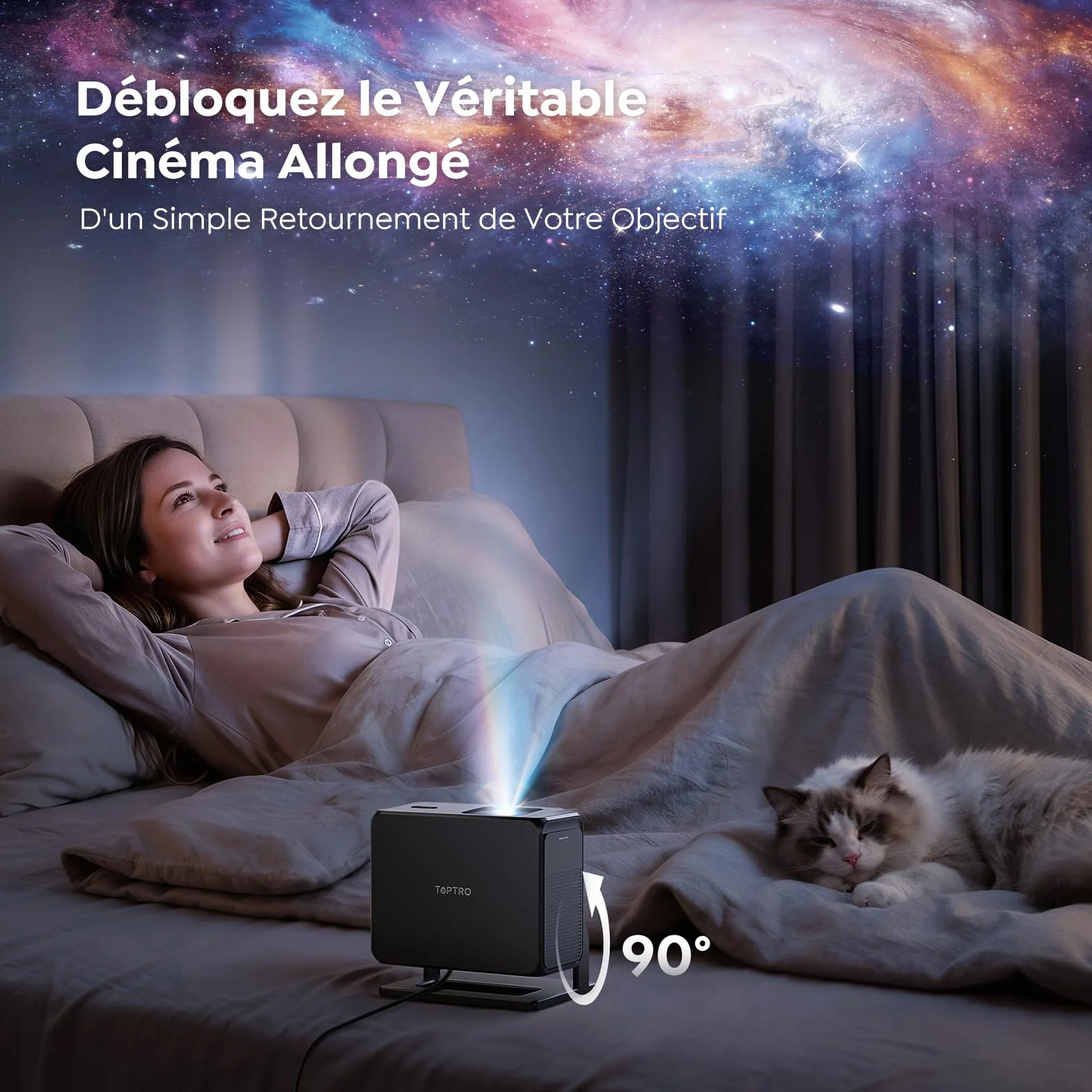 Vidéoprojecteur 4K【Google TV/Auto Focus/Keystone】Mini Projecteur Portable FHD 1080P Courte Focale, Contrôle Vocal, TOPTRO Rétroprojecteur Portable avec WiFi6, Bluetooth 5.4, Zoom 50 % pour Home Cinéma
