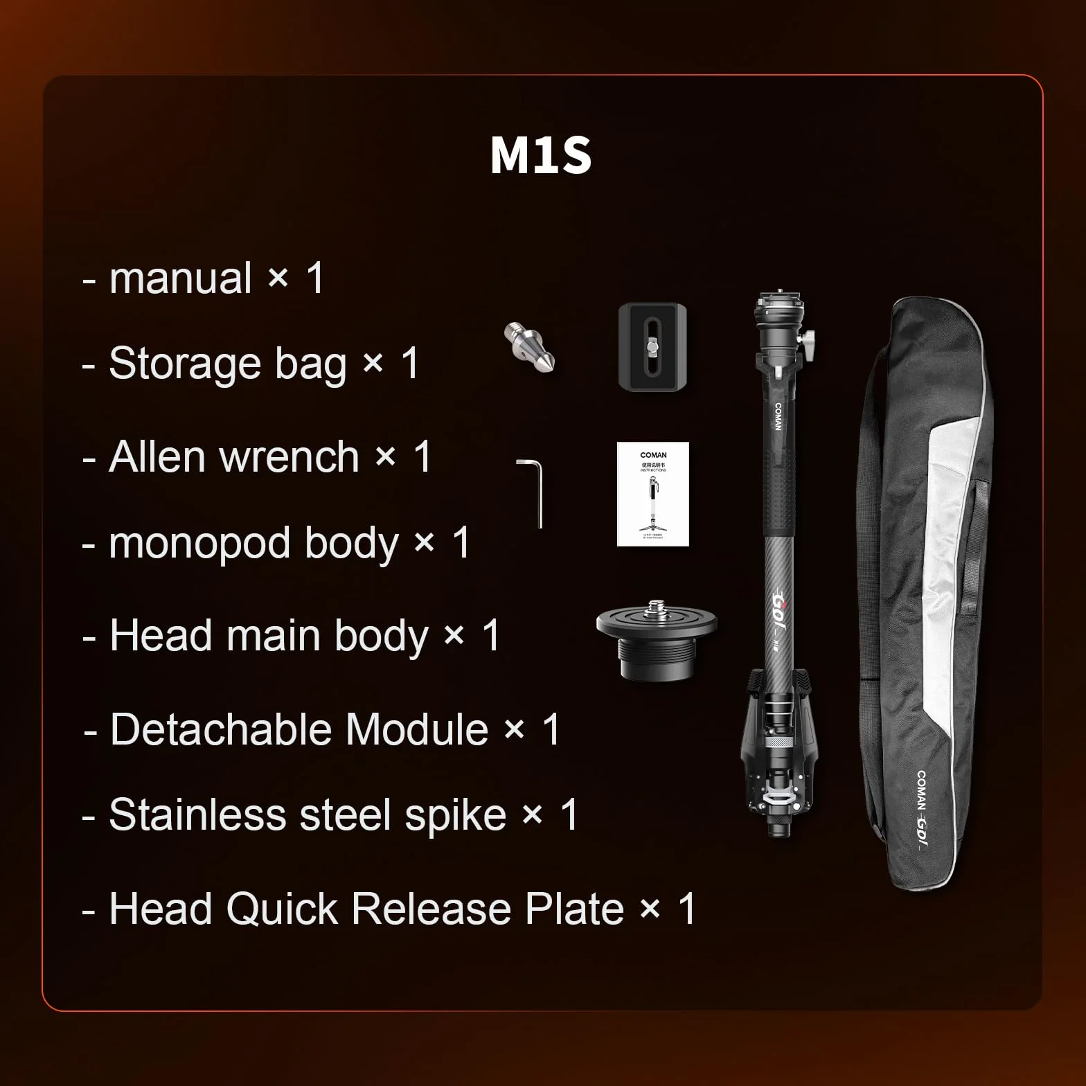 Monopode pour Appareil Photo, Monopode Extensible en Fibre de Carbone avec Pieds, 165cm avec tête à 360°, système de Fixation Rapide Arca, Charge Max 10 kg Caméra monopied (M1S)