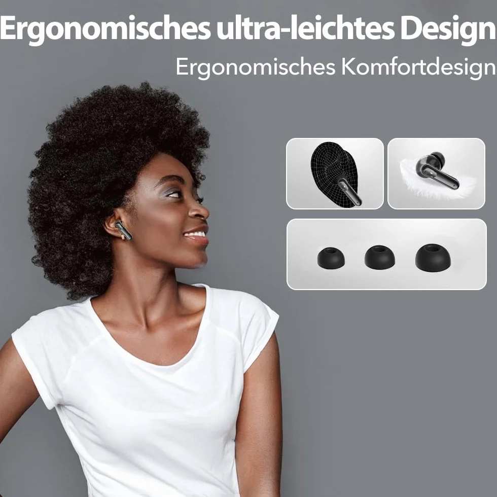 Ecouteurs Bluetooth sans Fil, Écouteurs sans Fil Bluetooth 5.3, 4 Micro ENC Anti Bruit, Basses Puissantes, 60H de Lecture, étanchéité IPX7, Oreillette pour iphone Android (Noir Profond)
