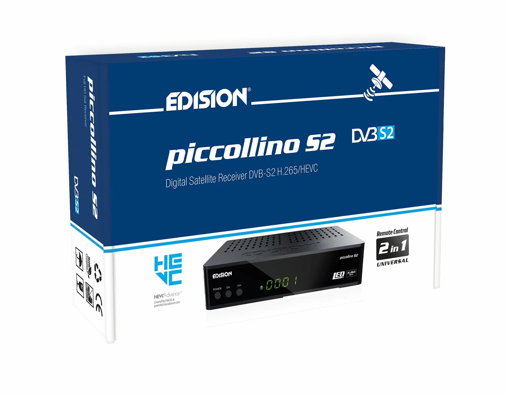 EDISION PICCOLLINO S2, récepteur Full HD, pour DVB-S2 H265 HEVC, 2in1 IR Remote control
