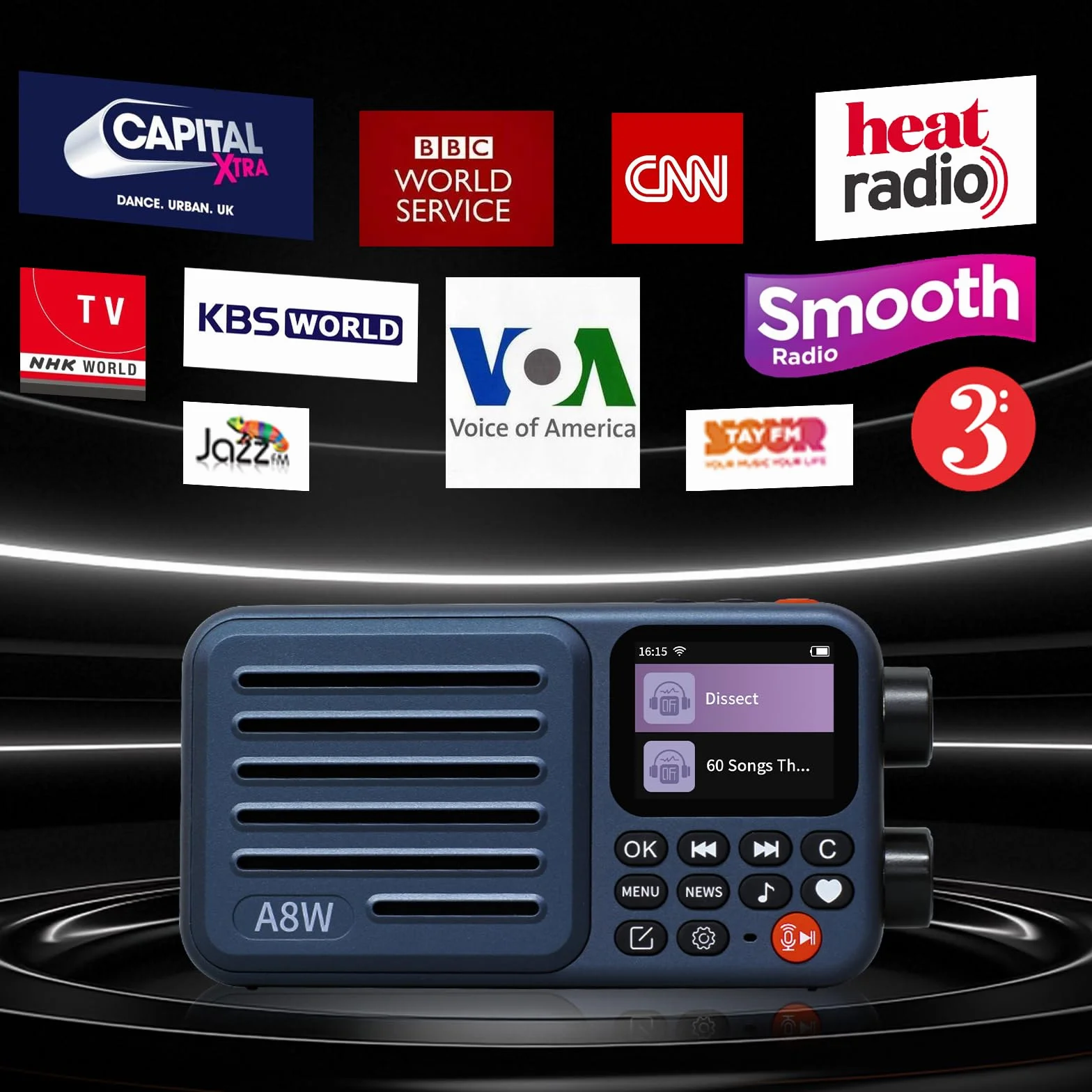 Choyong Récepteur radio Internet intelligent A8W - WiFi / 4G - Haut-parleur avec FM, carte micro SD, tous les radios du monde, pour la maison avec WiFi, radio numérique, choyoung A8W