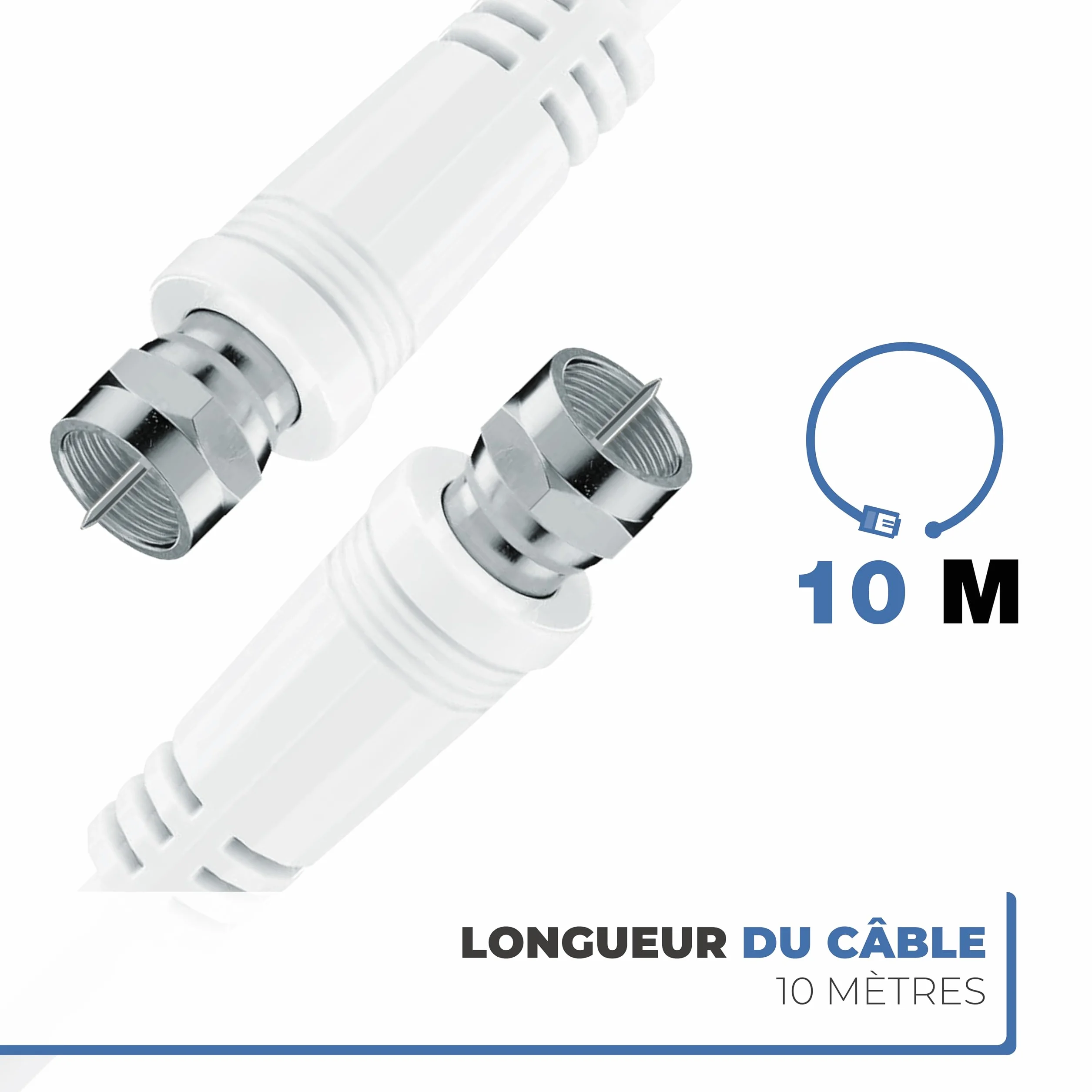 APM Câble Coaxial Satellite Fiche F Mâle, 10M + Adaptateur Fiche F Femelle vers Coaxial 9.52mm Mâle, Compatible TV Parabole Antenne Modem Satellite, 409007