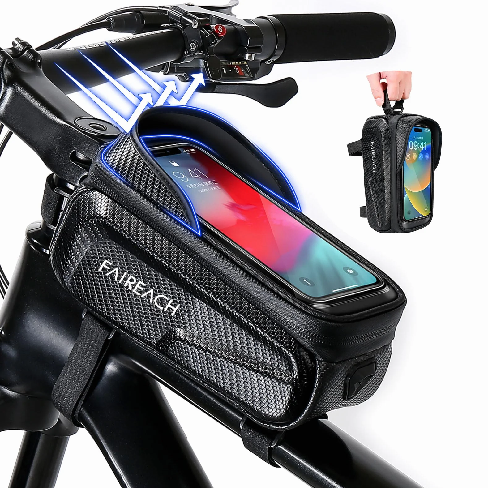 Sacoche Velo Étanche Support Telephone Velo Cadre Guidon VTT TPU 3D Pare-Soleil Anti-reflet Coque Dure EVA Smartphones 6.8''