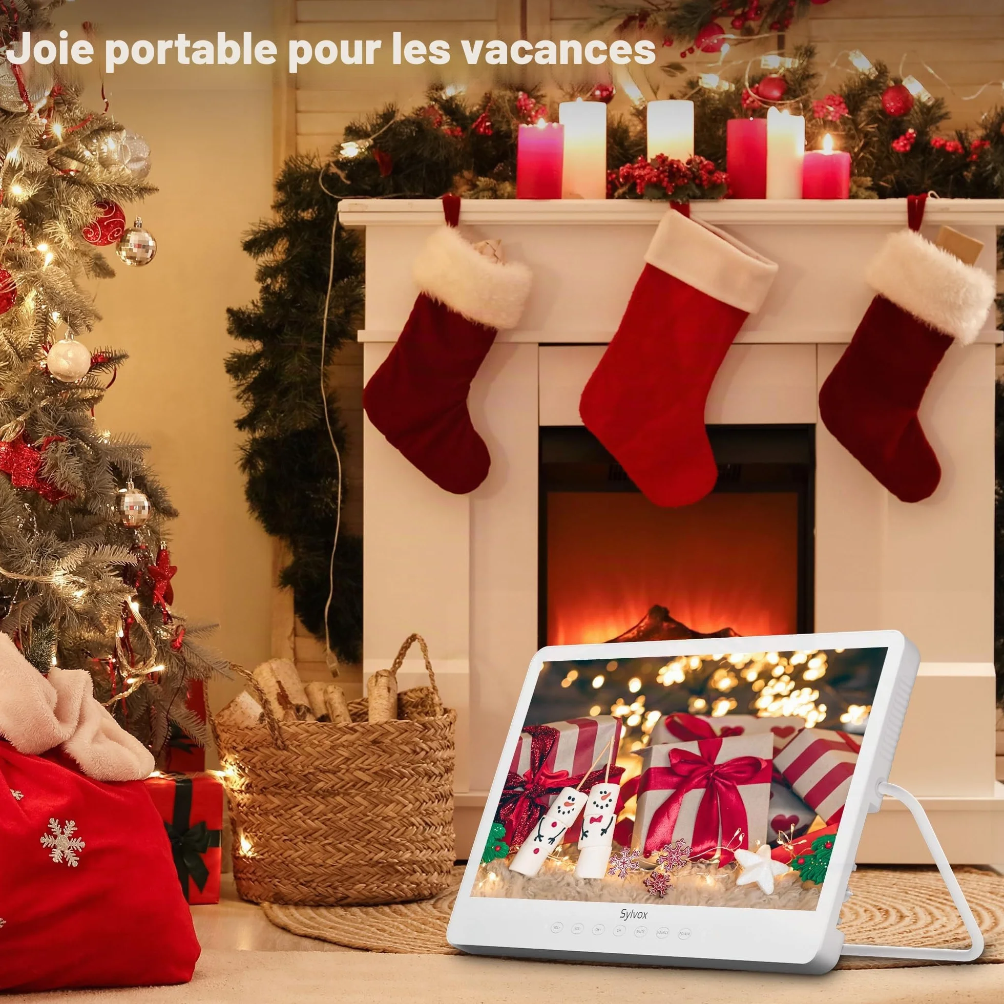 SYLVOX 15,6 Pouces Téléviseur Portable, Smart Google TV IP66 Étanche | Mini TV 1080P FHD Girevole 360°avec Poignée | DVB-C/T/T2/S2 | USB/HDMI -10000mAh (4-6 Heures) pour Camping, Chambre, Cuisine