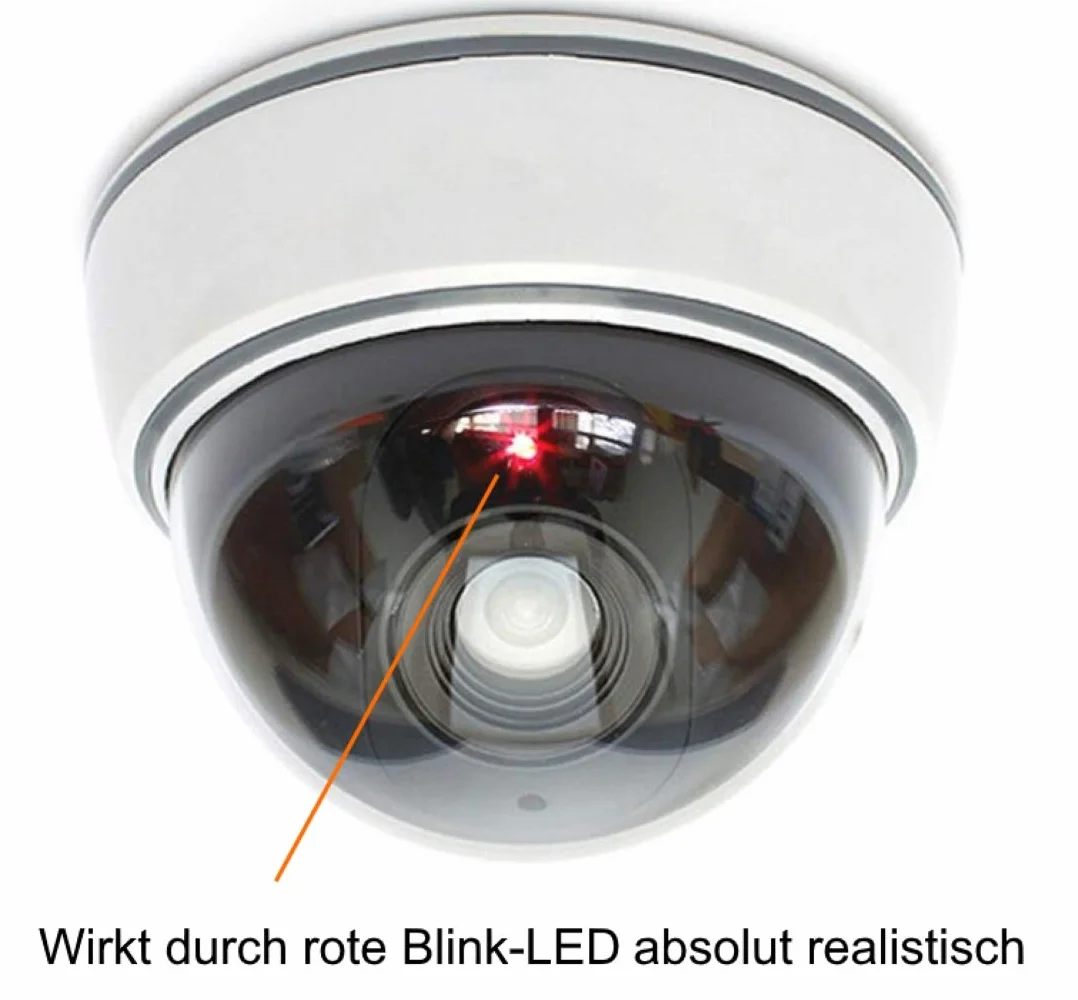 Caméra factice avec objectif, lumière LED rouge, vidéosurveillance, imitation réaliste, pour mur, plafond, blanche