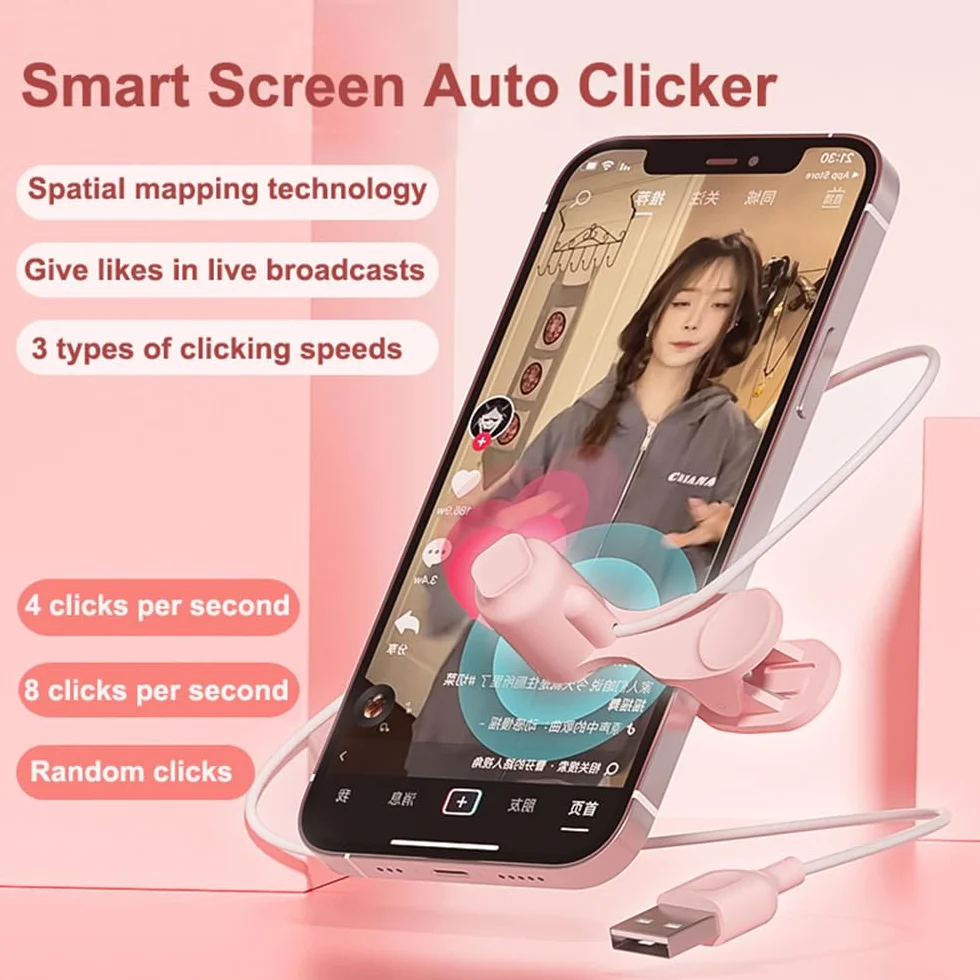 Clicker Tapper automatique pour écran pour smartphones Apps Video Streaming Gadget Quick Click Simulation Finger Continuous Click pour jeux, donnant un Like dans Tiktok, Diffusion en direct, tâches de