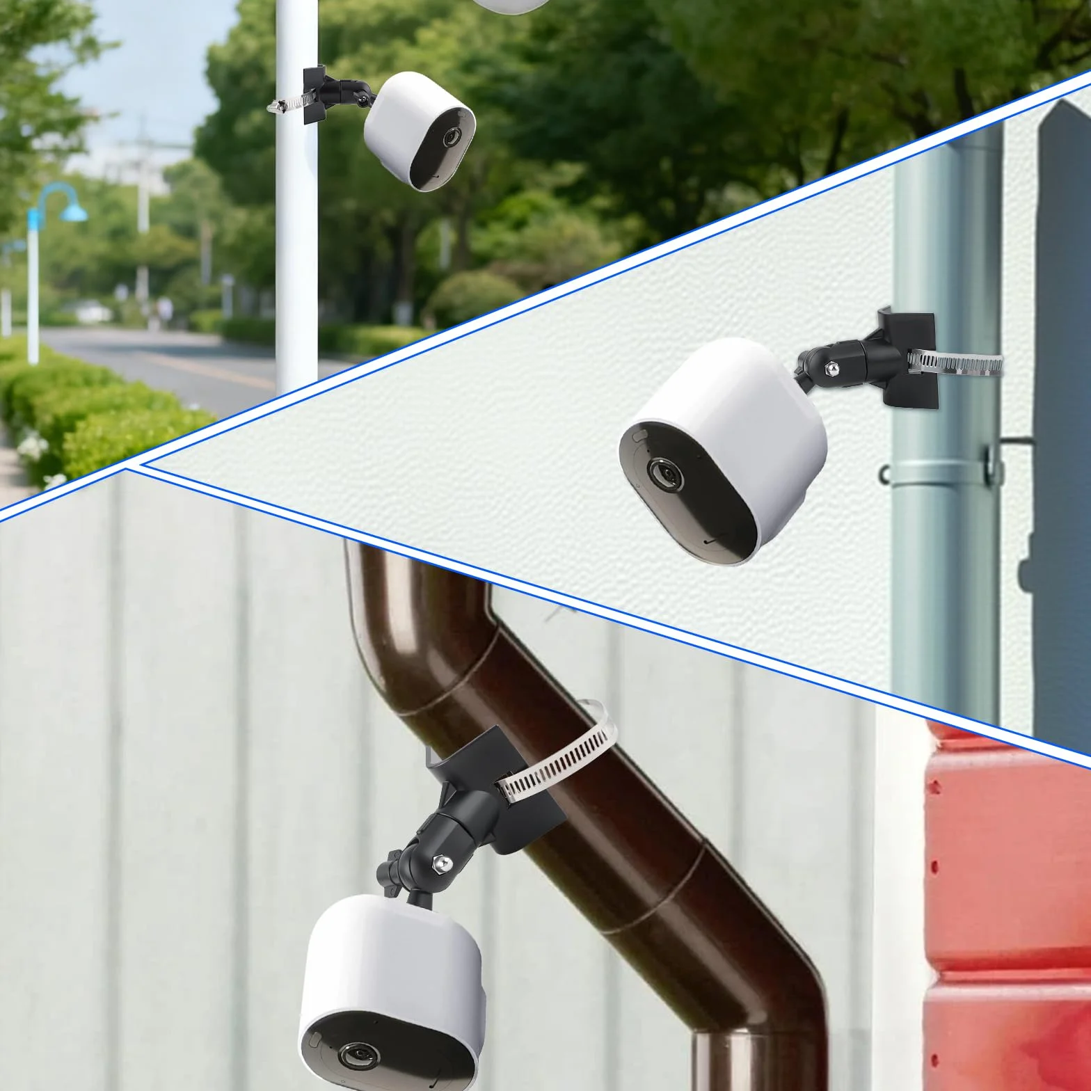 Support pour Eufycam 2 2C 2C Pro 3 3C 1 E Arlo Ultra 2 Pro 2 3 4 Reolink Aosu et autres avec Trou de Vis 1/4" Réglable Support avec 4 Boucles pour Caméra Eufy Montage sur Poteau Extérieur Noir