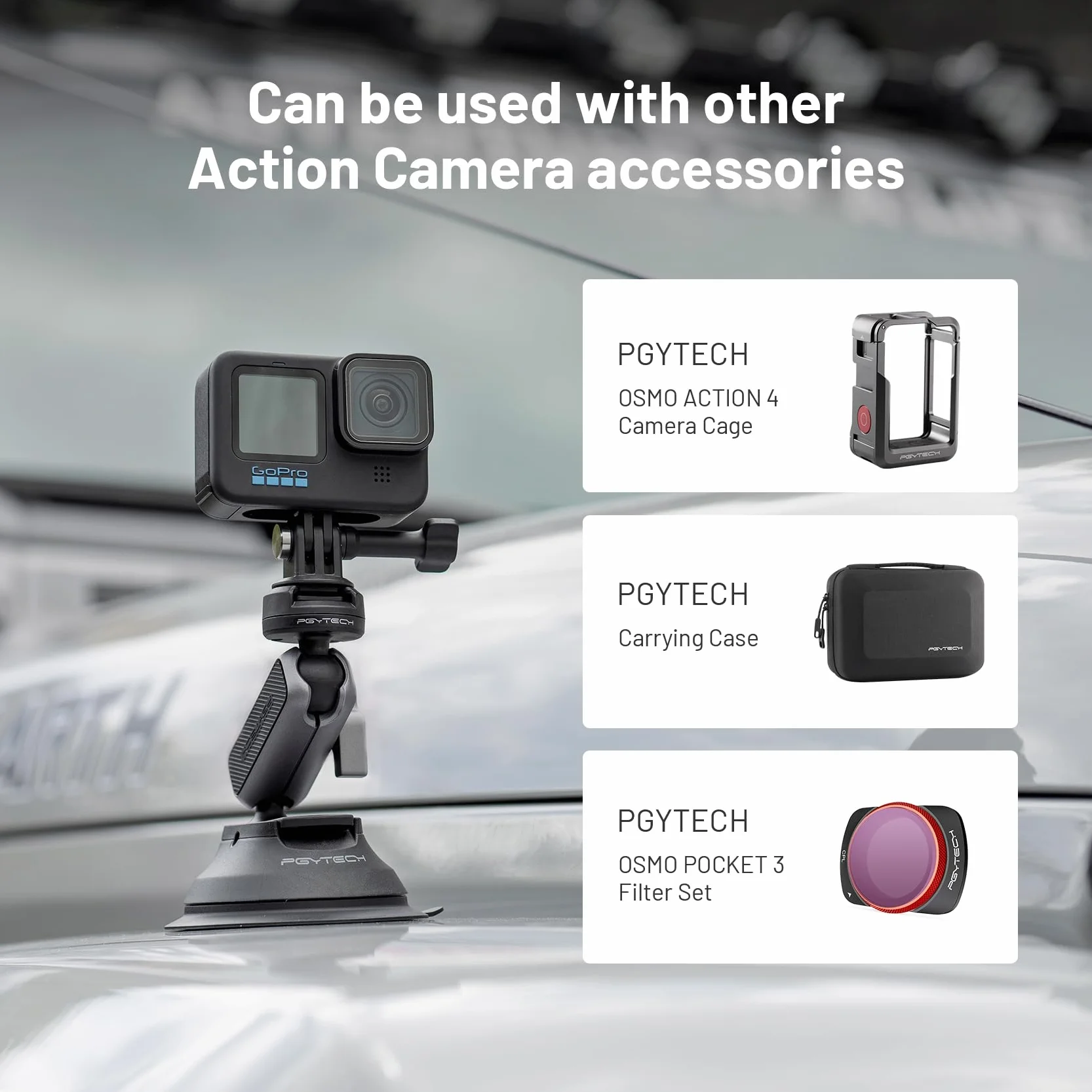 PGYTECH CapLock Support à Ventouse pour DJI OSMO 360/Action 6/Pocket 4/3, Suction Cup pour Gopro Hero 13/12/11, Action Caméra Accessoire pour Insta360 Ace Pro 2/X5/One RS avec Filetage 1/4"-20