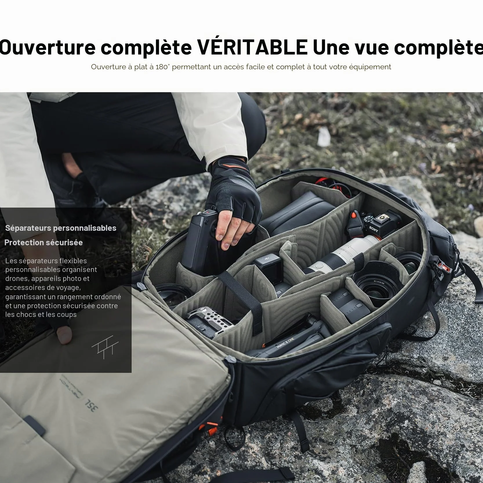 PGYTECH OnePro Focux 25L Sac à Dos, Sac Appareil Photo Compatible avec les Appareils Photo Sans Miroir et Objectifs DSLR/SLR/Ordinateur, Léger Sac Photo de Randonnée Impermeable，Noir