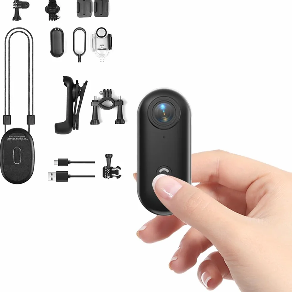 Mini Camera Sport 1080P Taille Pouce avec Clip Rotatif 360°et Clip Magnétique Action Cam Enregistrement POV Mains Libres Camera Portable Vlogging 120° pour Velo Motos Enregistrement Audio et Vidéo