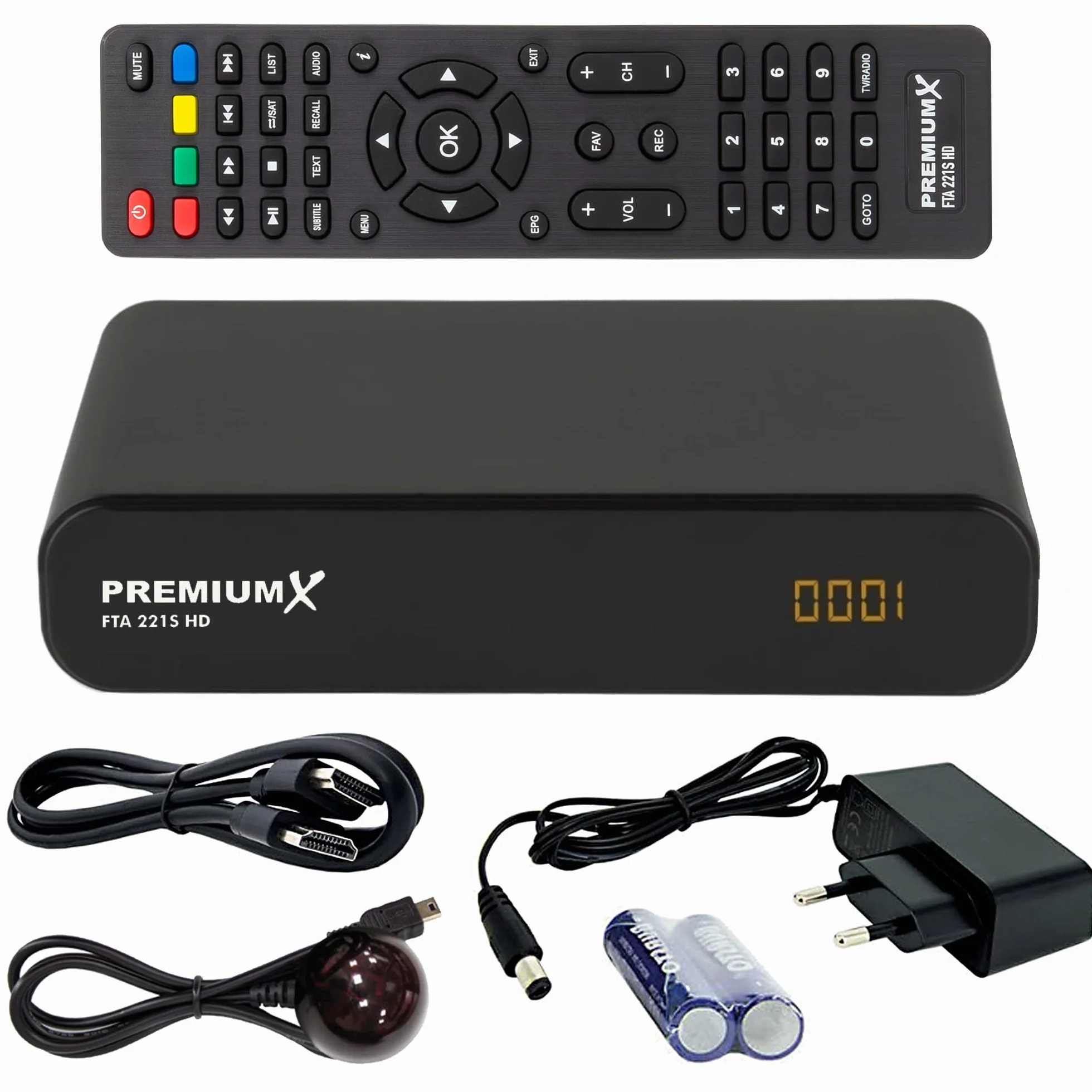 Récepteur satellite Premium X HD 221S – Récepteur satellite numérique DVB-S2 FTA, compatible avec Unicable, HDMI et péritel, lecteur multimédia USB, émetteur allemand compact préinstallé
