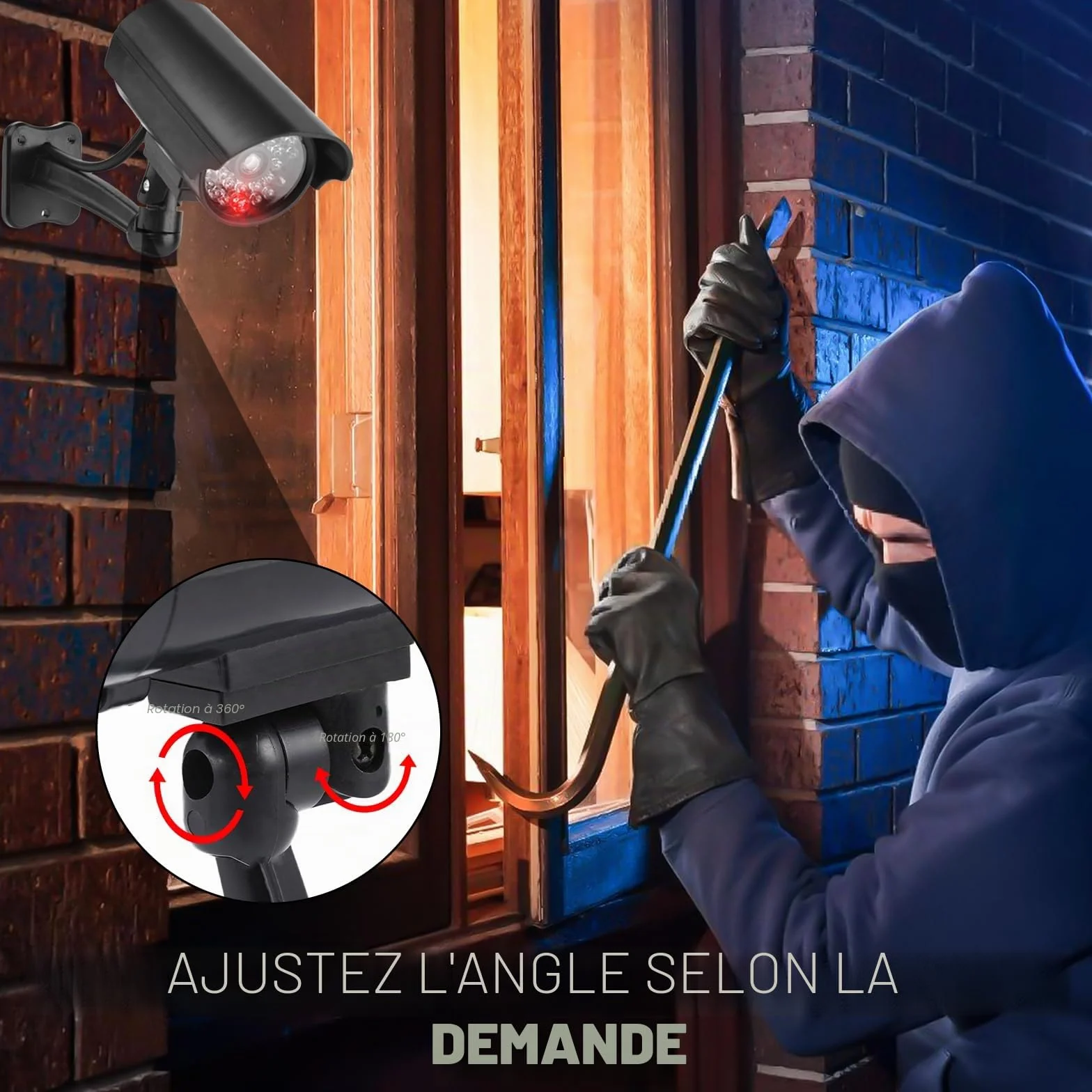 GOMETY Lot de 2 caméras factices extérieures, fausse caméra de sécurité avec LED rouge clignotante, caméra CCTV factice de sécurité pour intérieur et extérieur