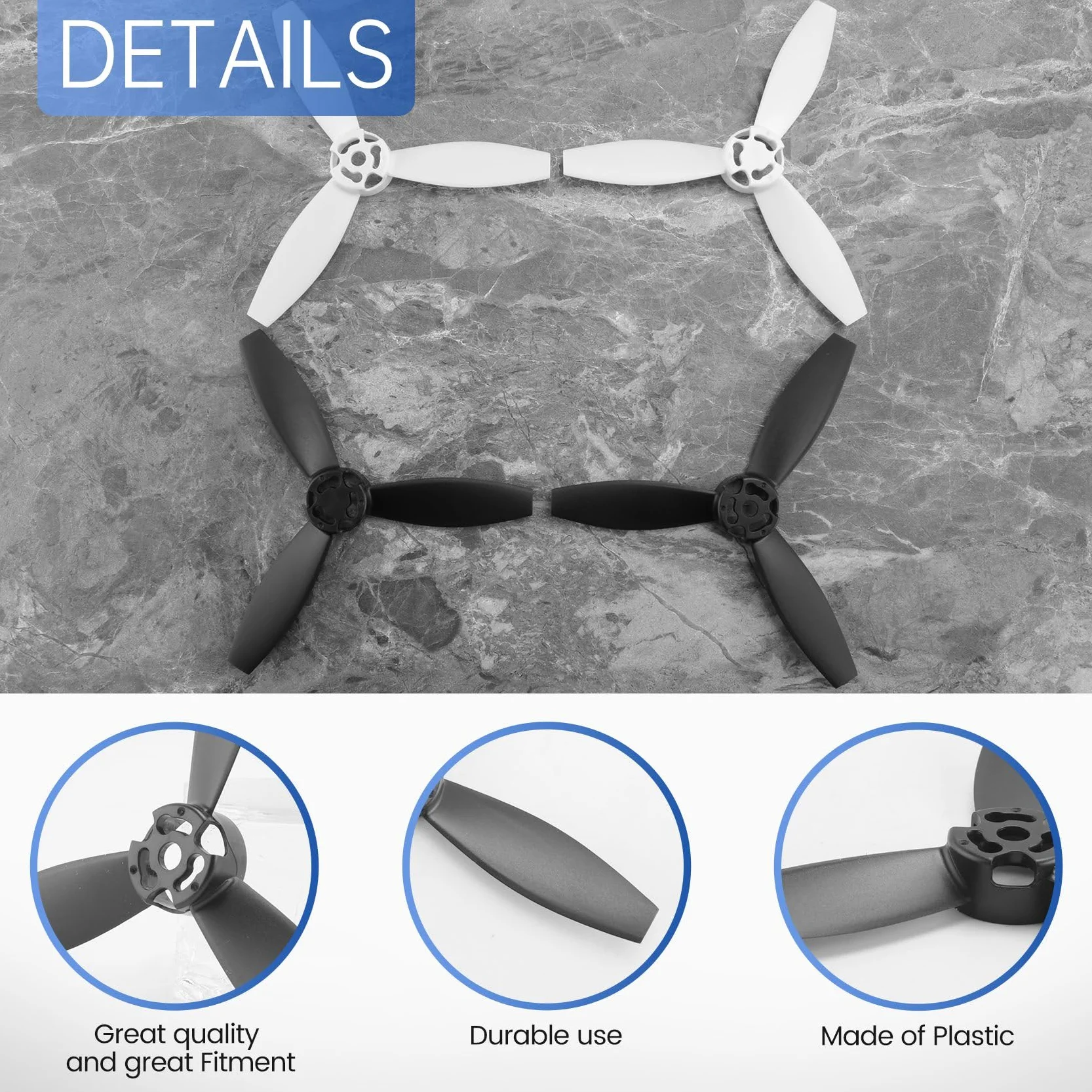 4 HéLices Accessoires Lames de PièCes de Rechange pour Parrot Bebop 2 Drone Noir Blanc