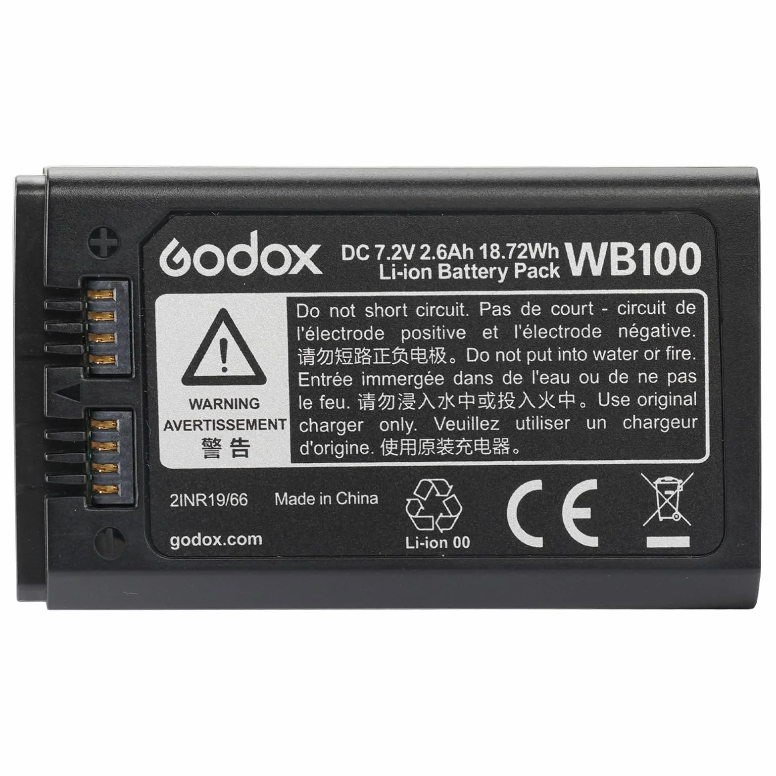 Godox WB100 Batterie AD100PRO Battery WB100 7,2 V/2600 mAh pour Flash Annulaire Godox V1C V1N V1S V1F V1O V1P,Flash AD100PRO ((2024) WB100)