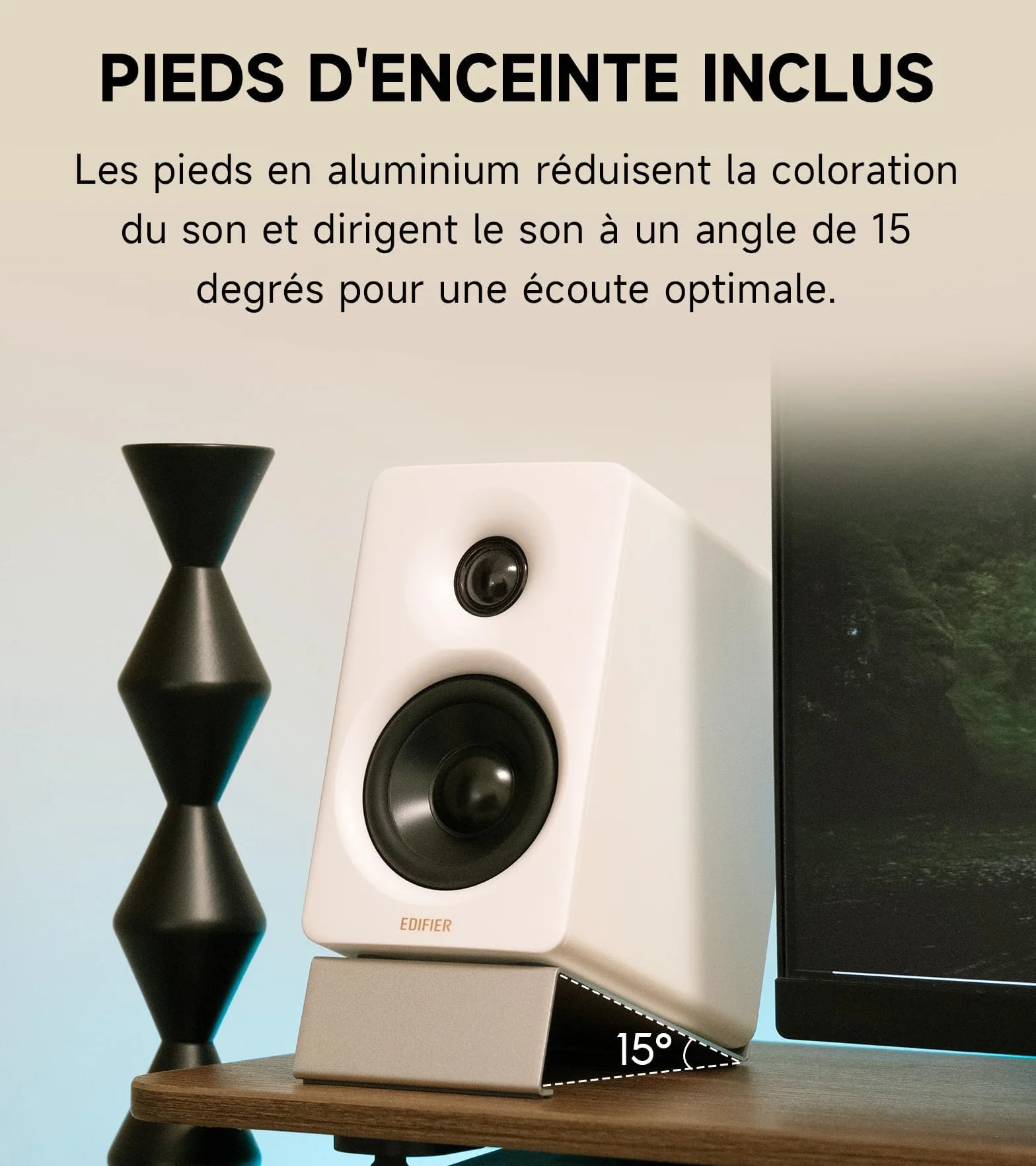 Edifier M60 2.0 Haut-parleurs Bibliotheques Bluetooth 5.3 66W RMS Audio Hi-Res LDAC Basses 3" Tweeter 1" USB-C AUX Blanc