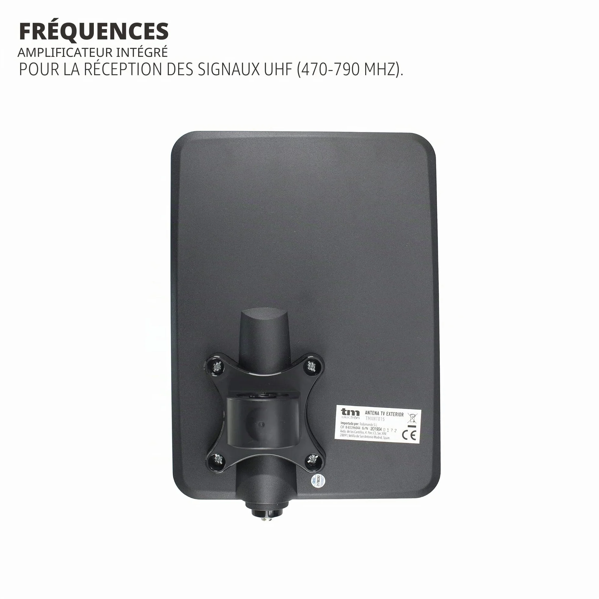 TM Electron TMANT015 Antenne TV d'intérieur ou d'extérieur avec amplificateur intégré 40 DB, Ultra compacte, Orientation 360°, Montage Mural ou mât et résistante aux intempéries