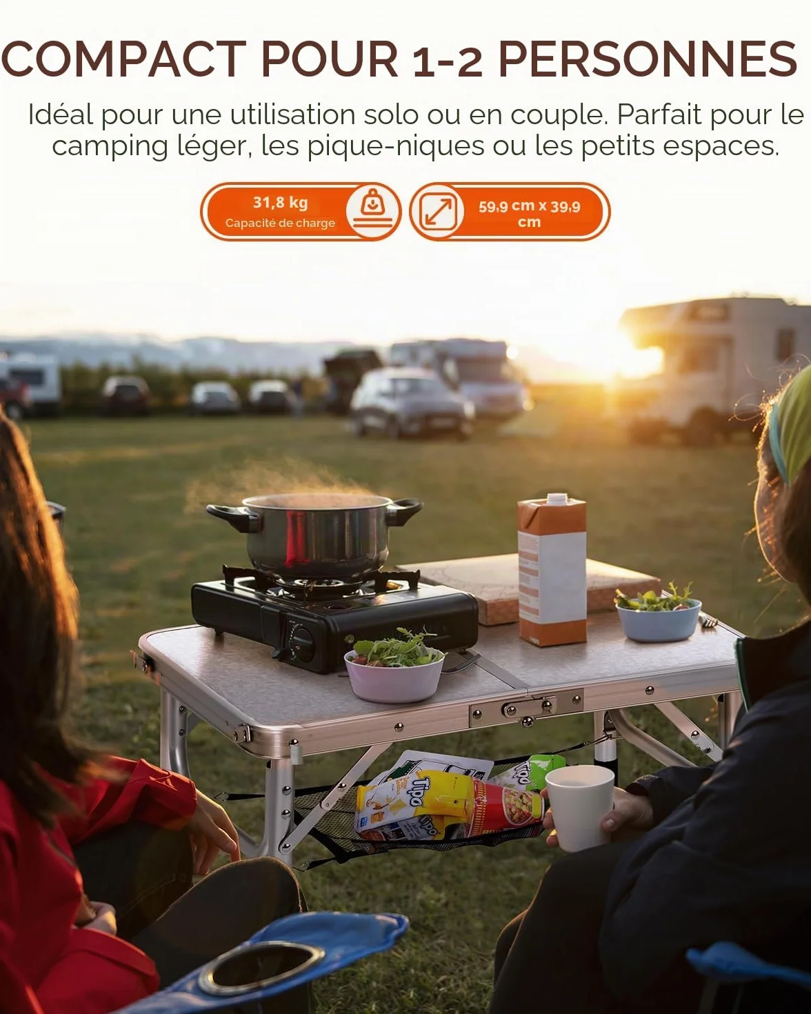 Table de Camping Pliante Sportneer 4 Hauteurs Réglables 60×40 cm Aluminium