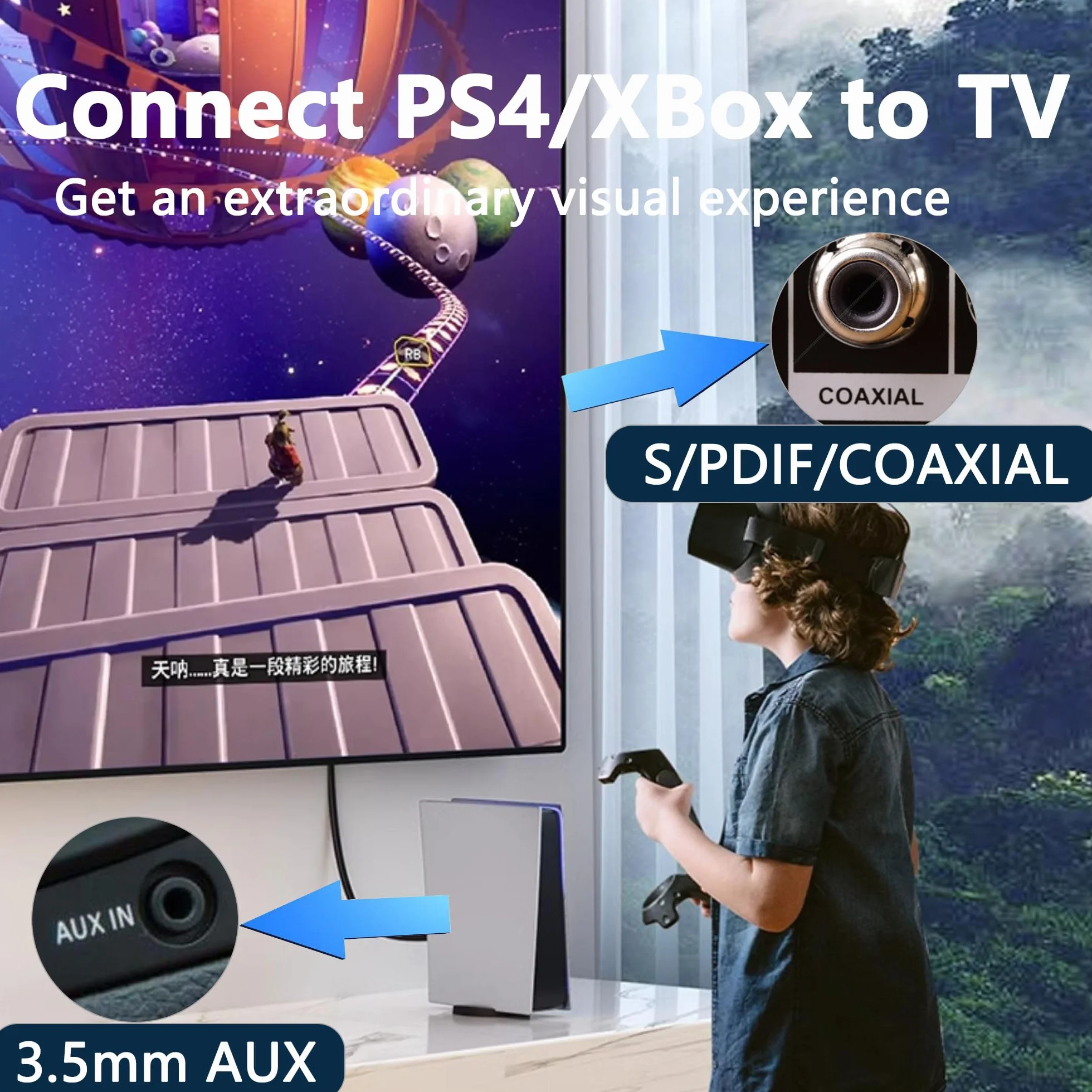 Câble audio stéréo coaxial numérique RCA vers femelle 3,5 mm avec interface USB, pour lecteur Blu-ray, décodeurs, PS4, haut-parleur, amplificateur, TV - 0,2 m