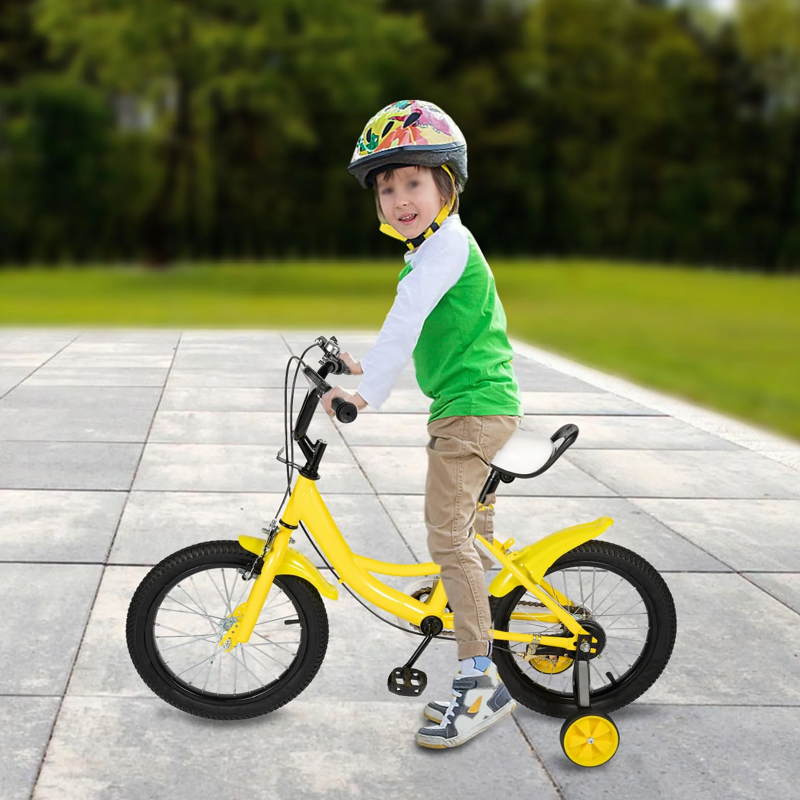 Vélo enfant 16 pouces roues stabilisatrices garçons filles 4-8 ans guidon selle réglables cadre acier carbone double freinage