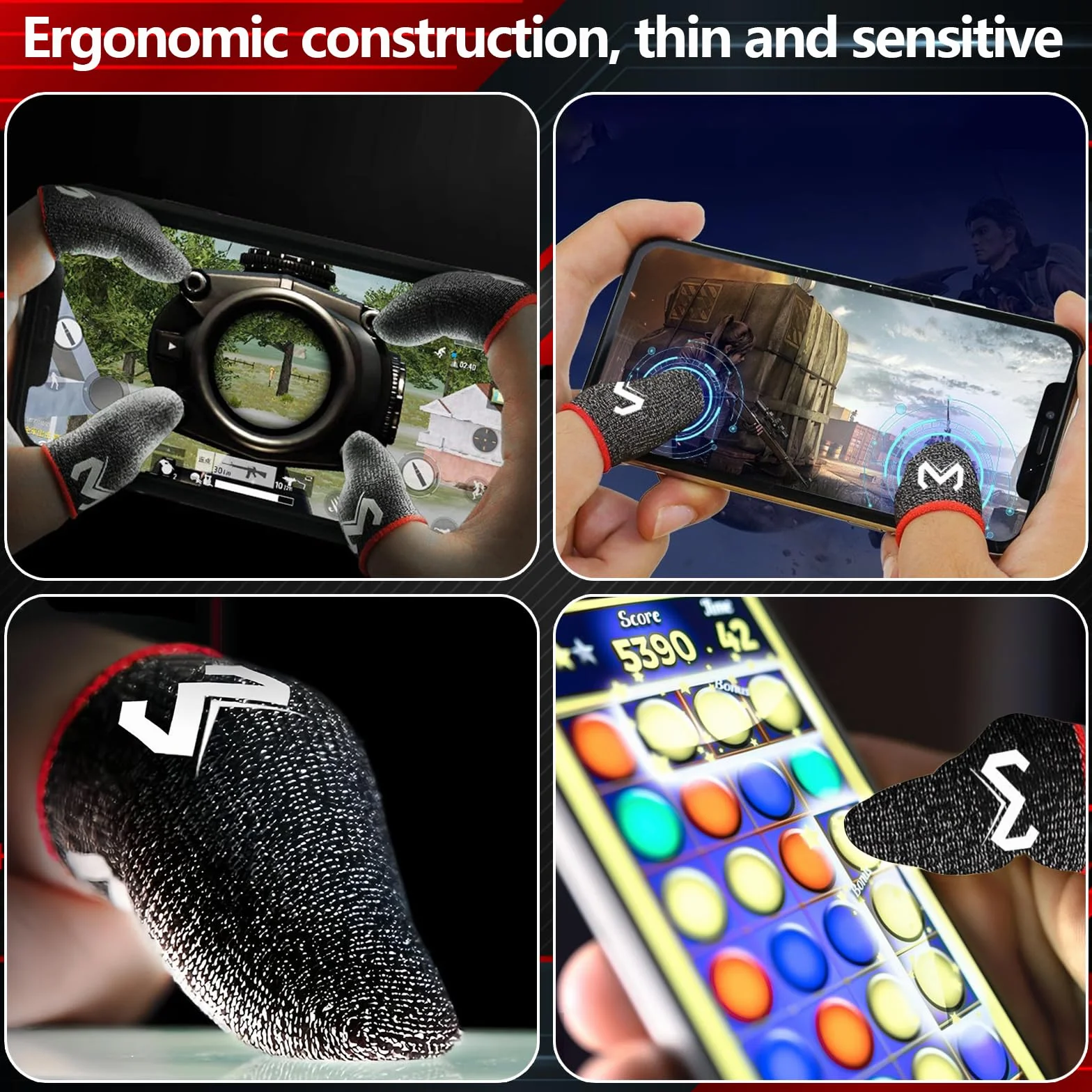 YOURKAY Gaming Finger Caps, 6 pièces Finger Sleeves Gaming, bouchons pour doigts de jeu, écran tactile, résistants à la transpiration et respirants en fibre d'argent, adaptés à tous les appareils à