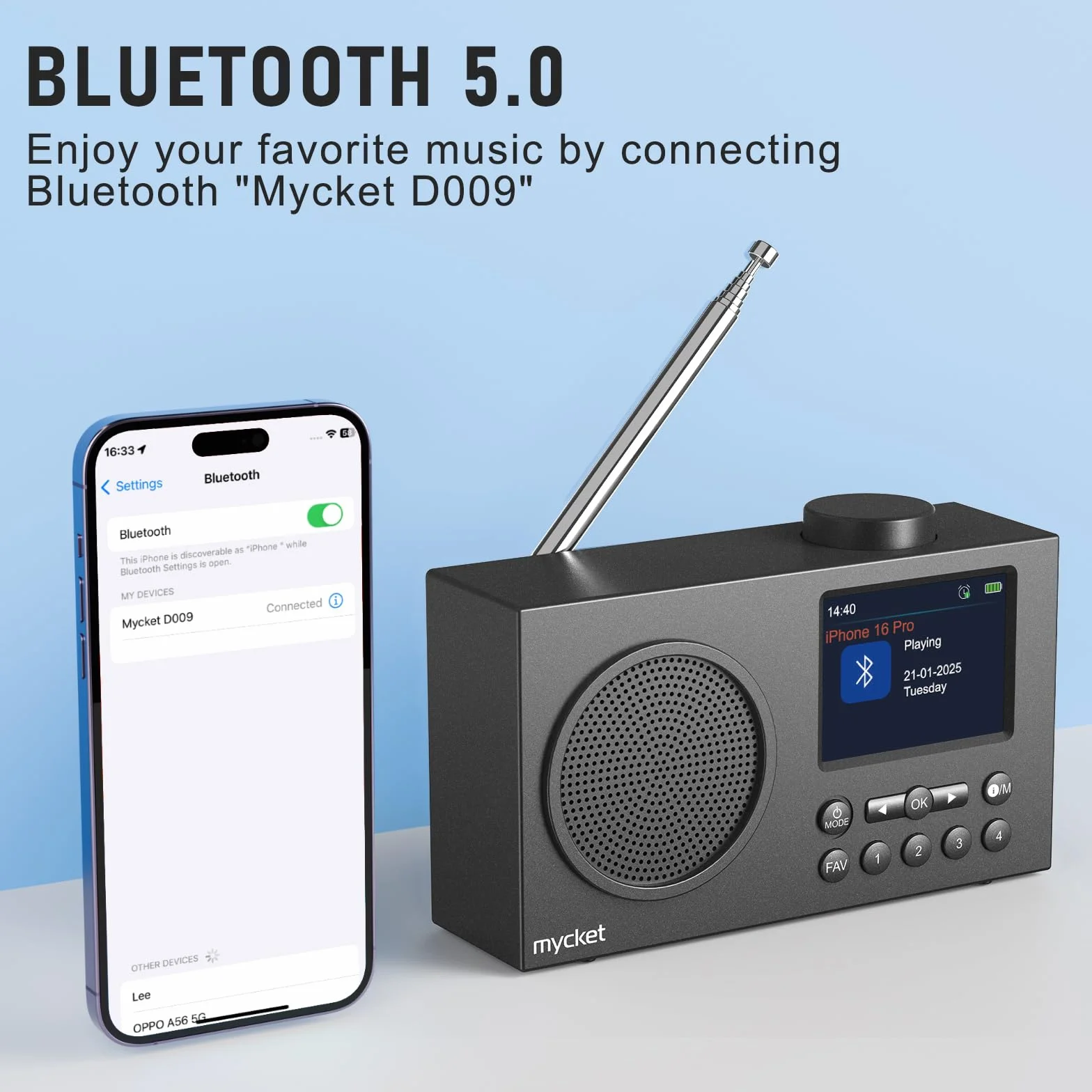Mycket Portable DAB/DAB + Radio, FM Digital Radios avec 2025 Dernière Technologie de Récepteur de Signal, Radio Rechargeable avec Bluetooth 5.0,Double Réveil, 40 Préréglé, 2,4 "Grand Affichage Couleur
