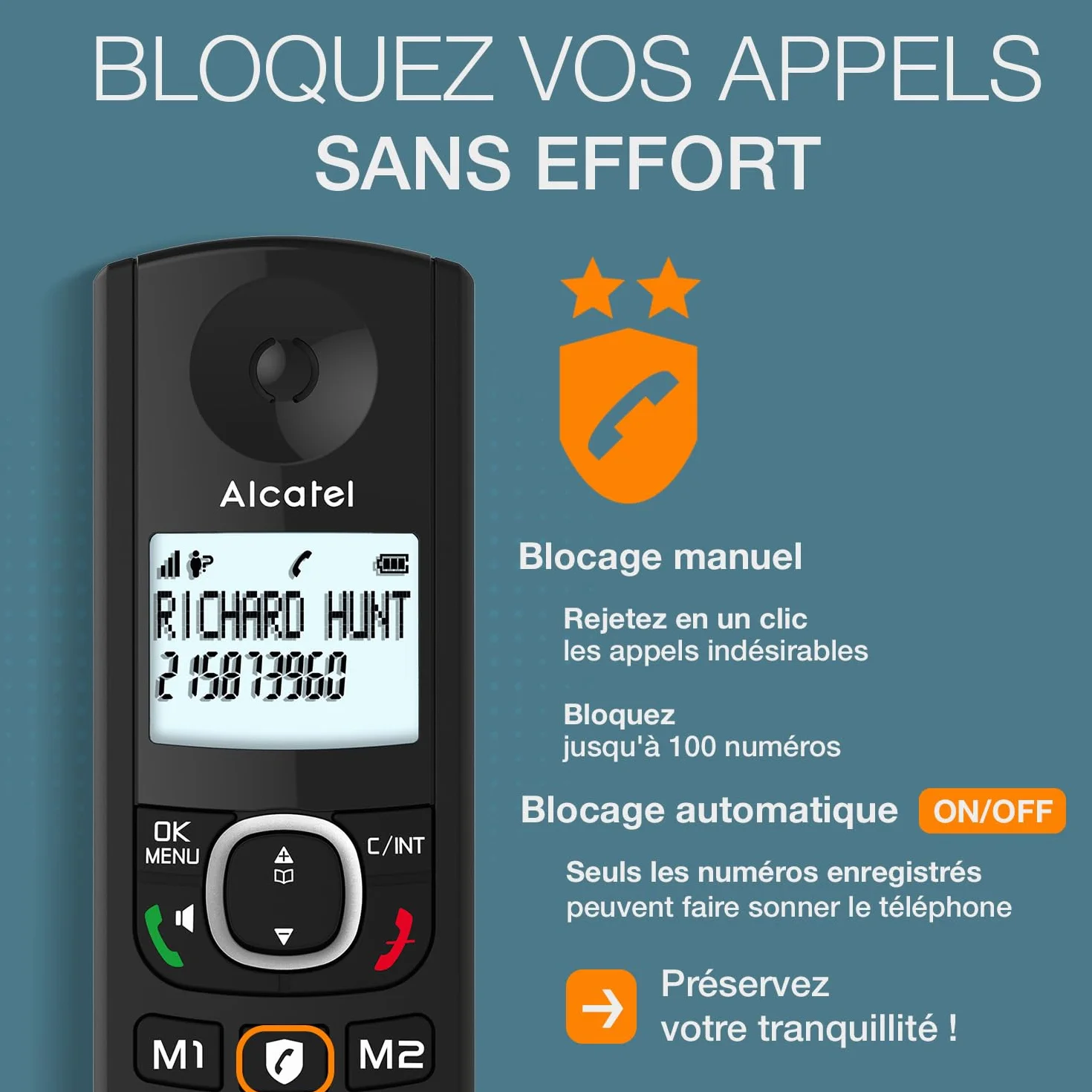 ALCATEL F530 Voice Duo Téléphone Fixe Sans Fil DECT Avec Répondeur Noir