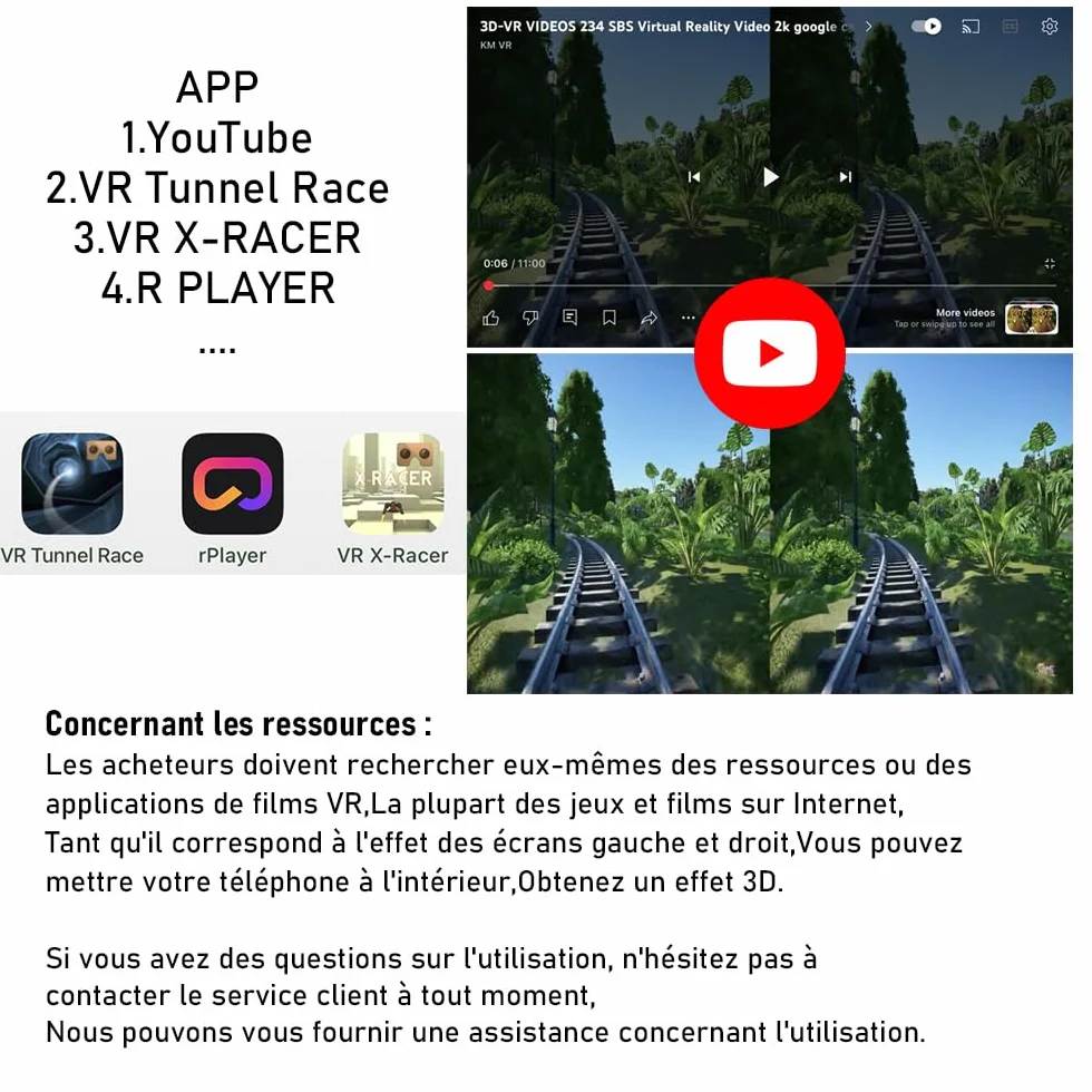 Casque VR 2K HD Anti-Lumière Bleue Compatible iPhone Android pour Jeux Films Noir