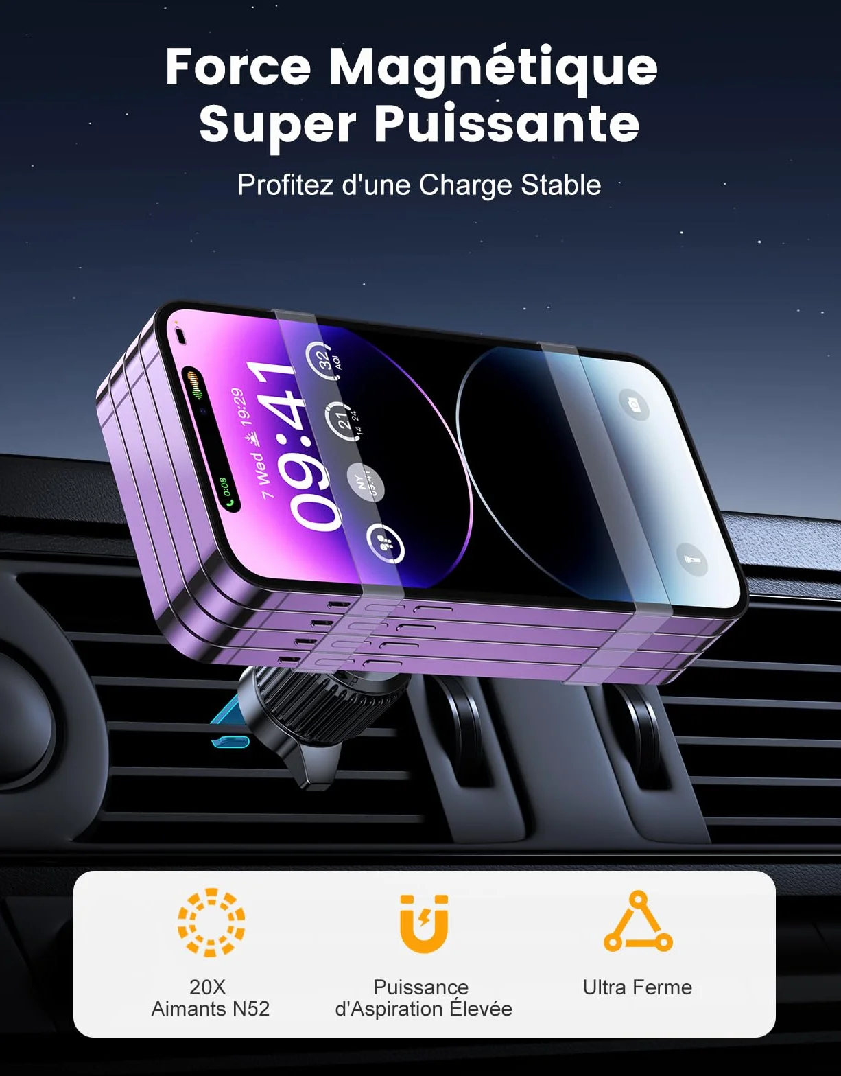 EOIWUY Support Telephone Voiture Induction, 15W Rapide Chargeur Compatible avec Magsafe Voiture, Rotation 360° & Grille d'Aération Chargeur sans Fil Voiture Compatible avec iPhone 17/16/15/14 Series