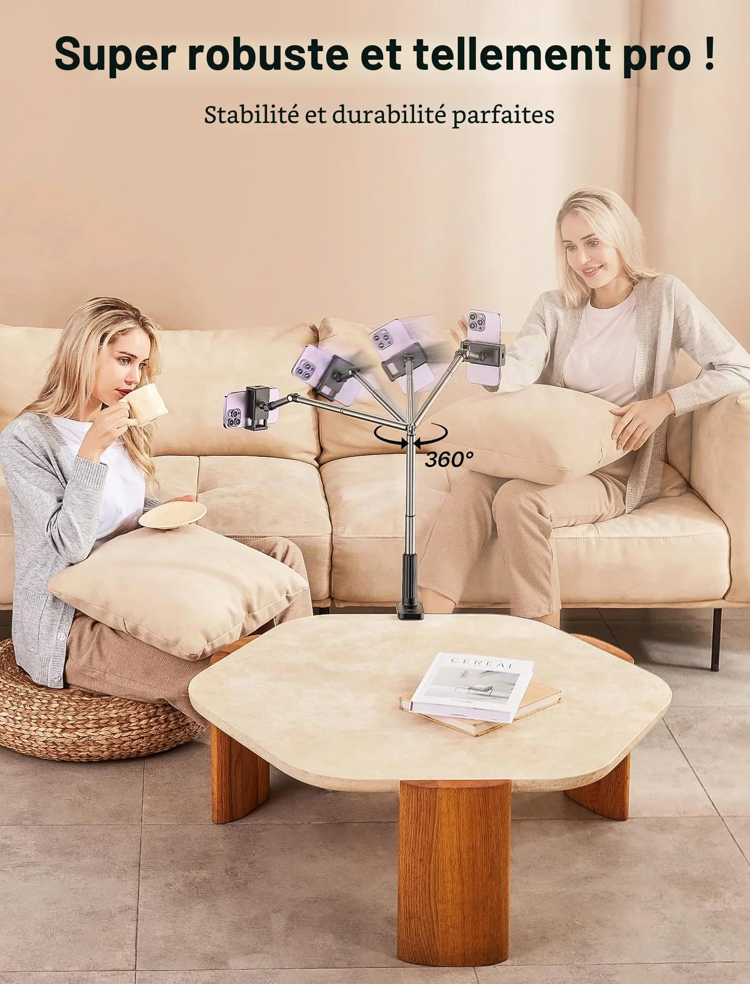JSAUX Support de téléphone pour Bureau et lit, Support de téléphone Flexible Universel à 360° avec Pince de Serrage pour Table de Chevet, Compatible avec iPhone 14, 13, 12, 11, etc. [Noir]