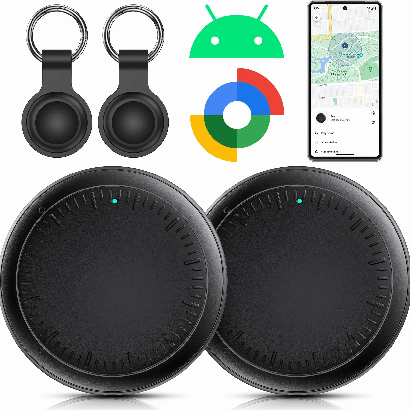 Smart Traceur Tag, Smart Traceur GPS Android Lot de 2, Fonctionne avec App Localiser,Traceur Localisateur D’Objets Bluetooth, Tracker Tags Android pour clés/Portefeuilles